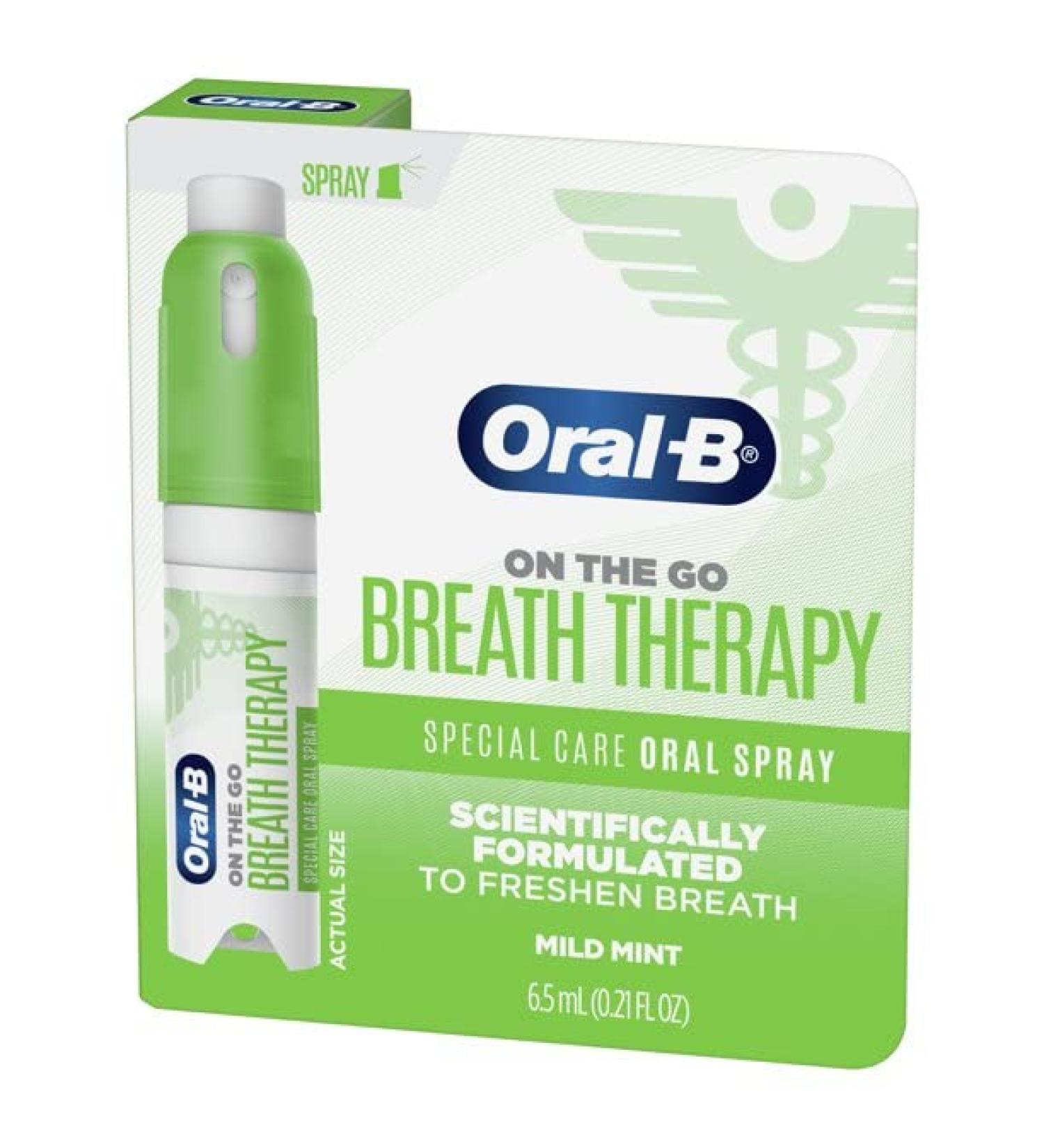 Oral-B Breath Therapy Spray for on-The-Go, Mild Mint, 0.21 fl oz (Pack of 3)