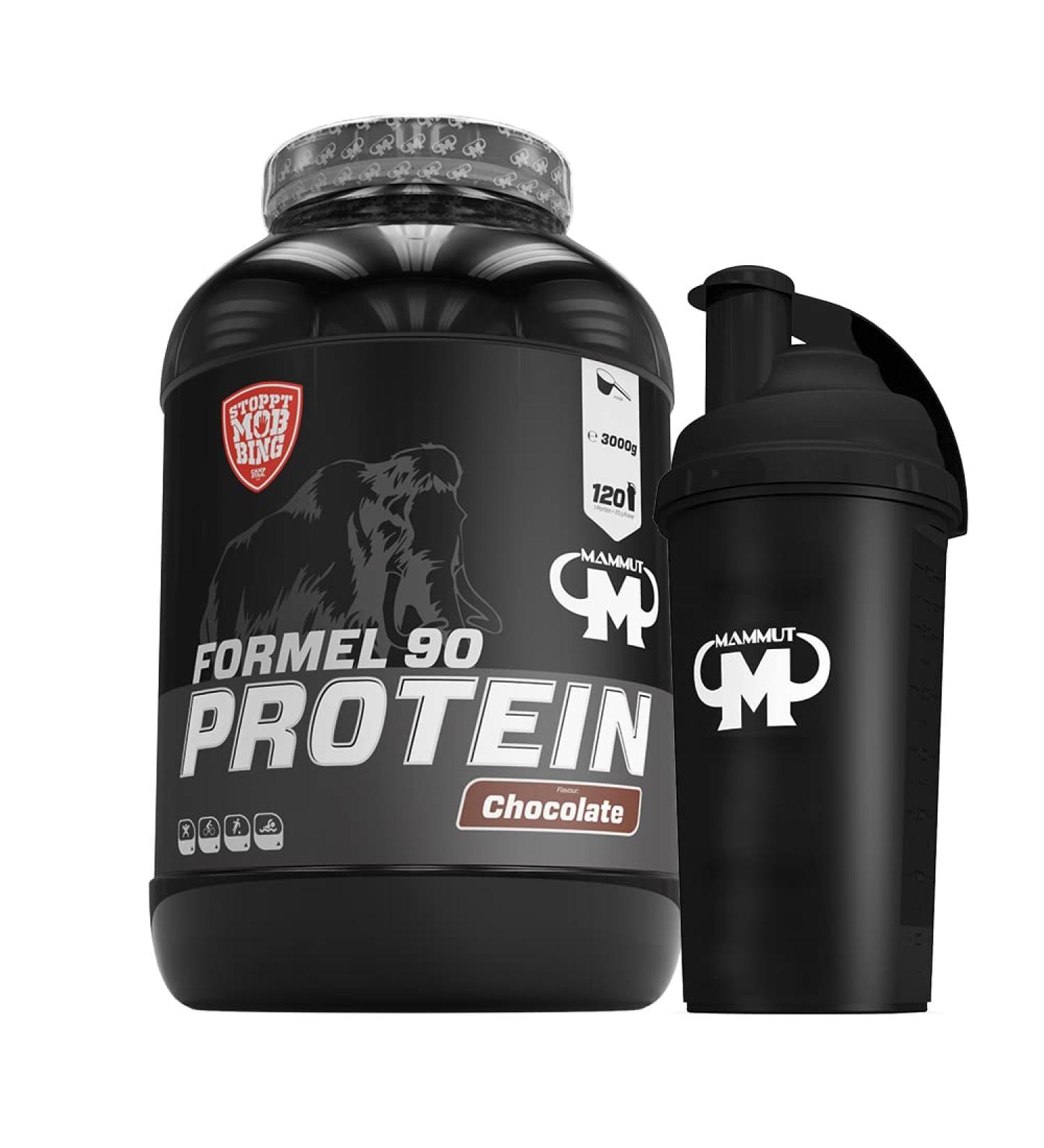 Buy 3kg Mammut Formula 90 Protein Shake - Chocolate + Protein Shaker | International Shipping Available - Buy Online on GoSupps.com