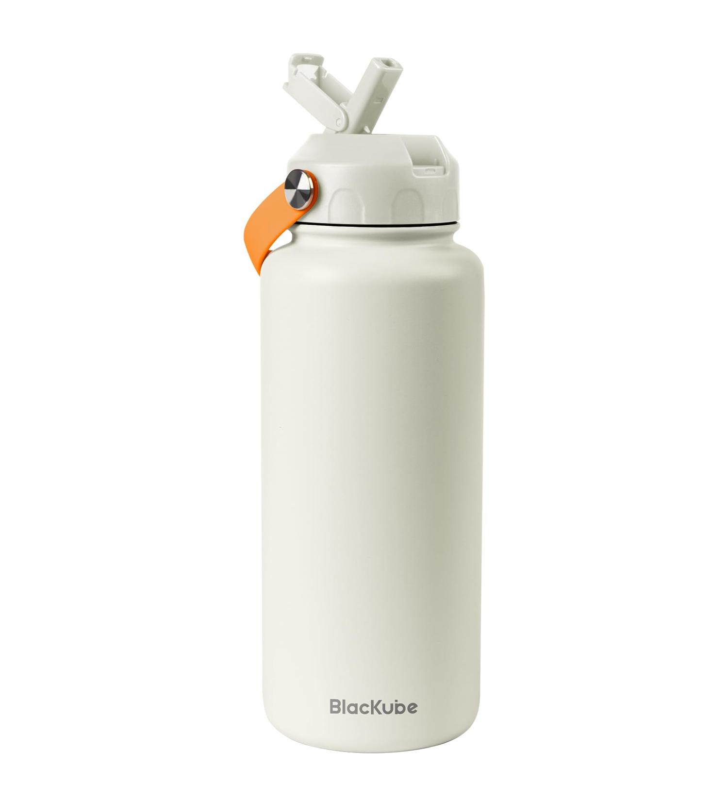 Blackube 1000ml Stainless Steel Drinking Bottle - BPA-Free Leak-Proof Thermos with Straw for Sports Fitness Camping & School - White - Buy Online on GoSupps.com