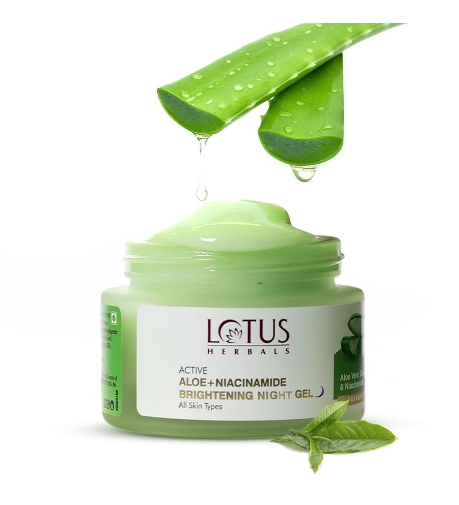 Lotus Herbals Active Aloe + Niacinamide Calm & Brighten Night Gel Hydrate the skin Parabenfree All skin types 50g - Buy Online on GoSupps.com
