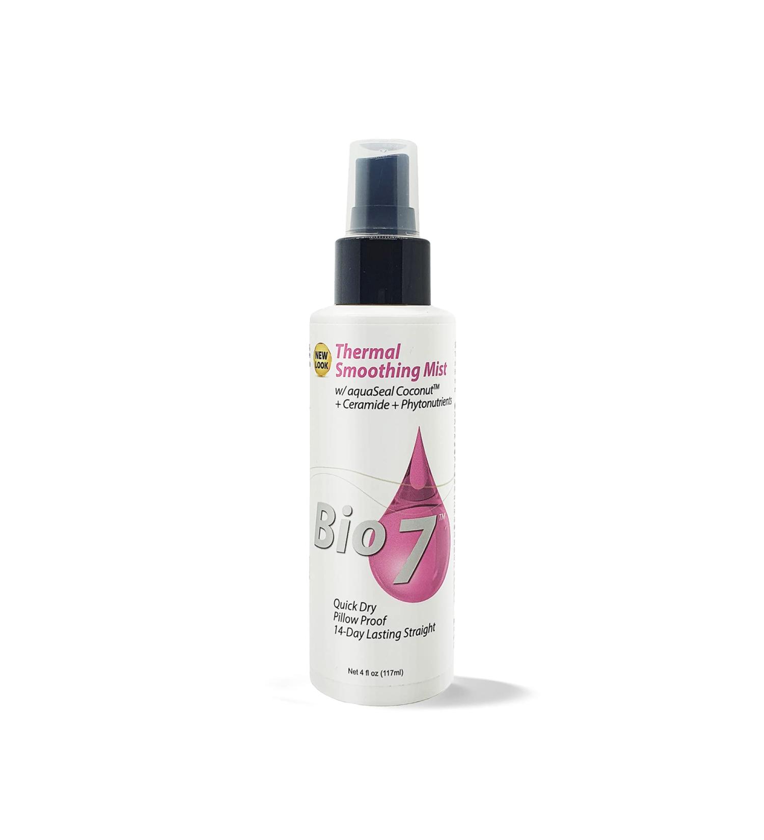 BIO7 THERMAL SMOOTHING MIST W/ AQUASEAL COCONUT + CERAMIDE + PHYTONUTRIENTS 4 Fl Oz Quick Dry Pillow Proof 14-Day Lasting Straight Superfluous Glide For Easier Manageability While Styling With Heat Tools Sleek Shiny Smooth and Strong Hair Seal Split ends  - Buy Online on GoSupps.com