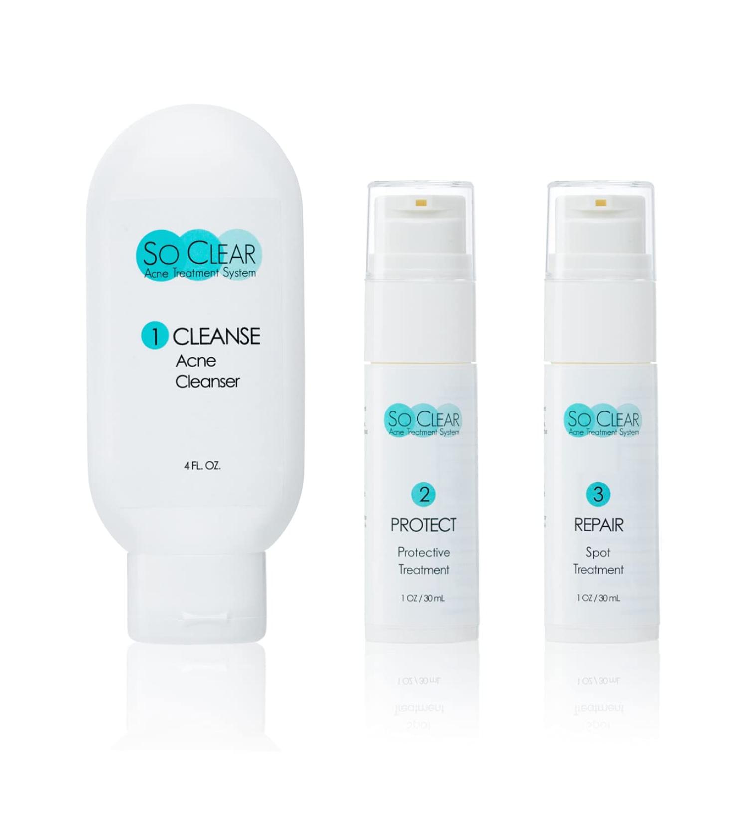 So Clear Daily 3 Step Acne Treatment System | Benzoyl Peroxide - Cleanse Protect & Repair | 30 Day Kit - Fight Acne Fast Ships Internationally - Buy Online on GoSupps.com