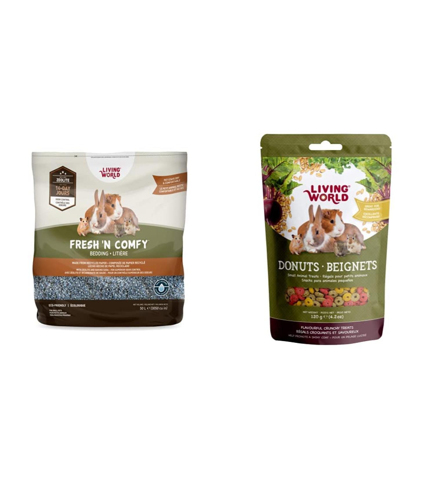 Living World Fresh 'N Comfy Bedding (3050-Cubic Inch) + Small Animal Donuts (4.2 oz) Bundle 50 l (Pack of 1) Bedding + Animal Donuts Blue - Buy Online on GoSupps.com