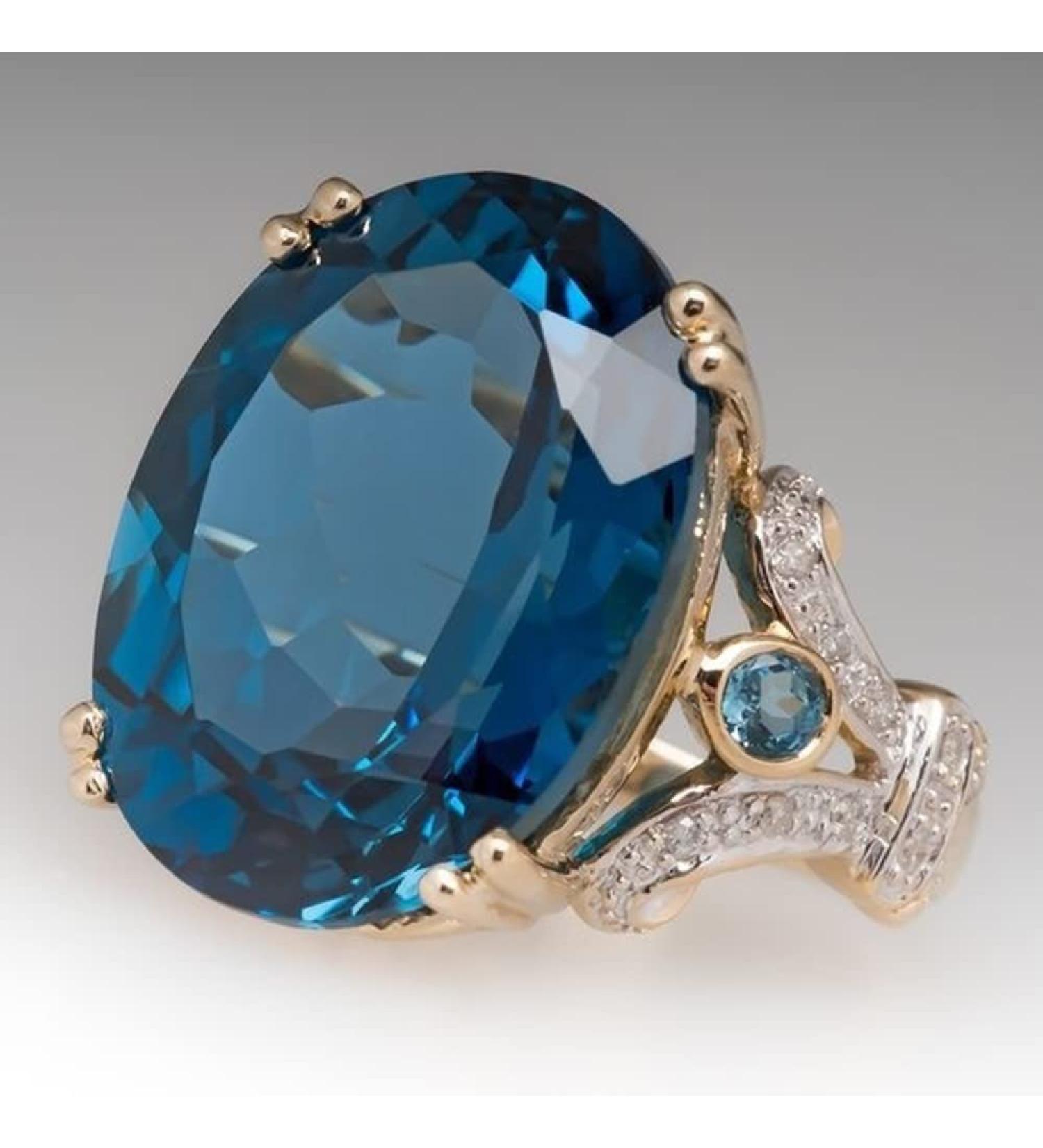 Cutesmile 18k Gold Plated Peacock Blue Topaz Oval Diamond CZ Crystal Gemstone Ring - Aquamarine Wedding Band for Women (Size 8) - Buy Online on GoSupps.com