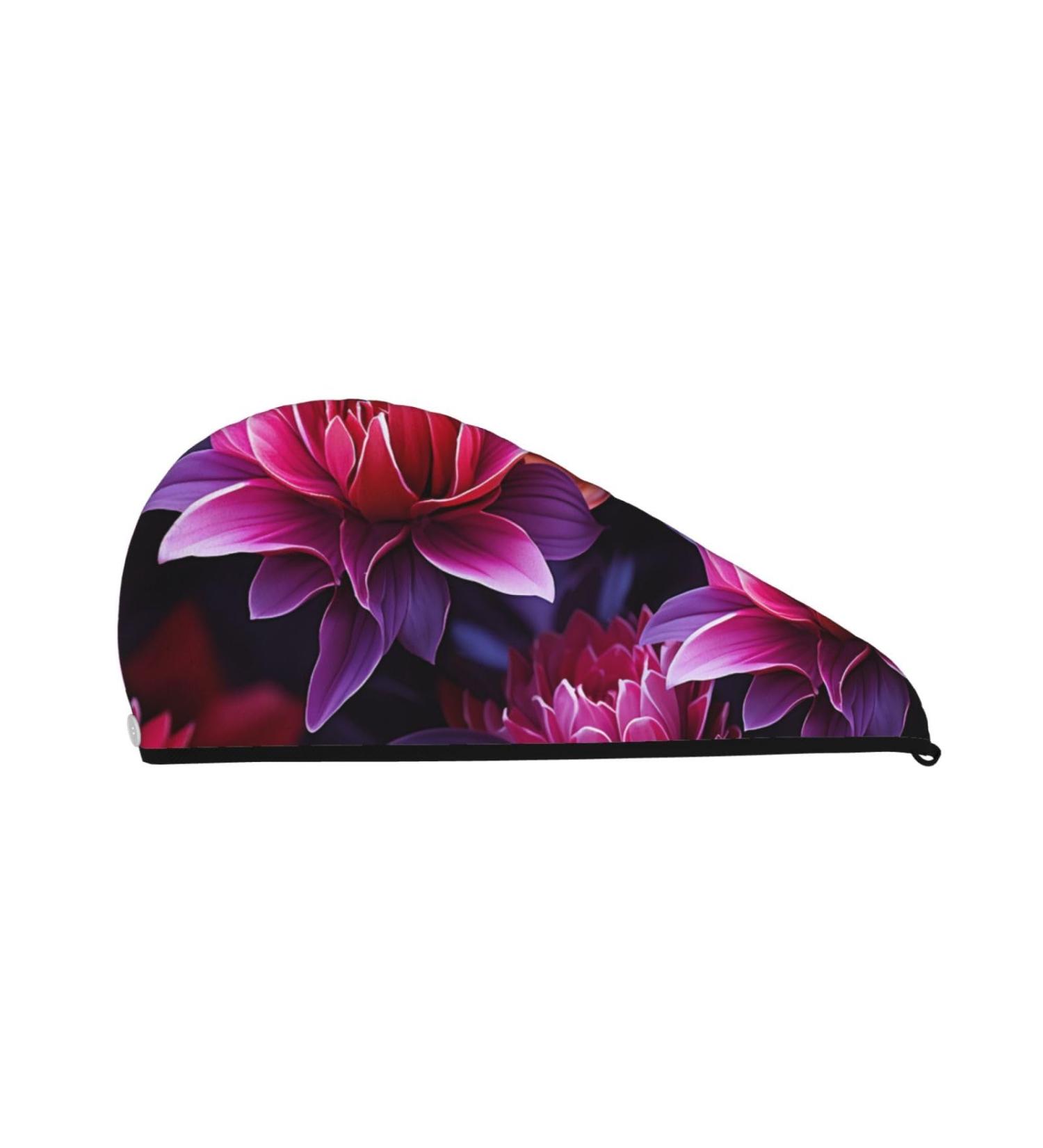 Flower Leaves Purple Red Flower Print Dry Hair Cap for Women Coral Velvet Hair Towel Wrap Absorbent Hair Drying Towel with Button Quick Dry Hair Turban for Travel Shower Gym Salons - Buy Online on GoSupps.com