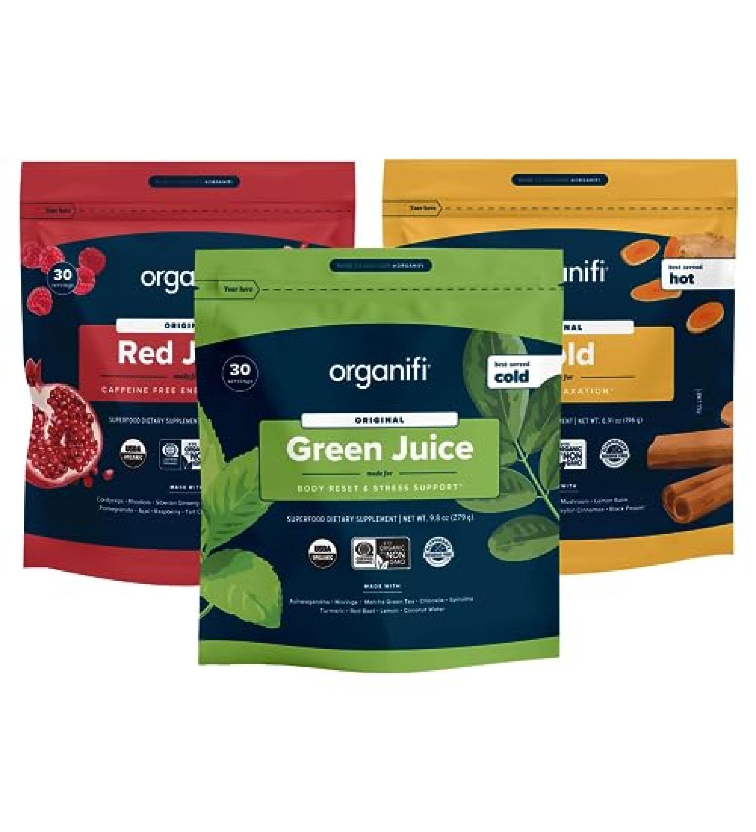 Organifi Sunrise to Sunset Power Box (9.5 Oz. Each) - Organic Superfood Powder - Green Juice, Red Juice, Golden Milk- 30-Day Supply - Vegan - Buy Online on GoSupps.com