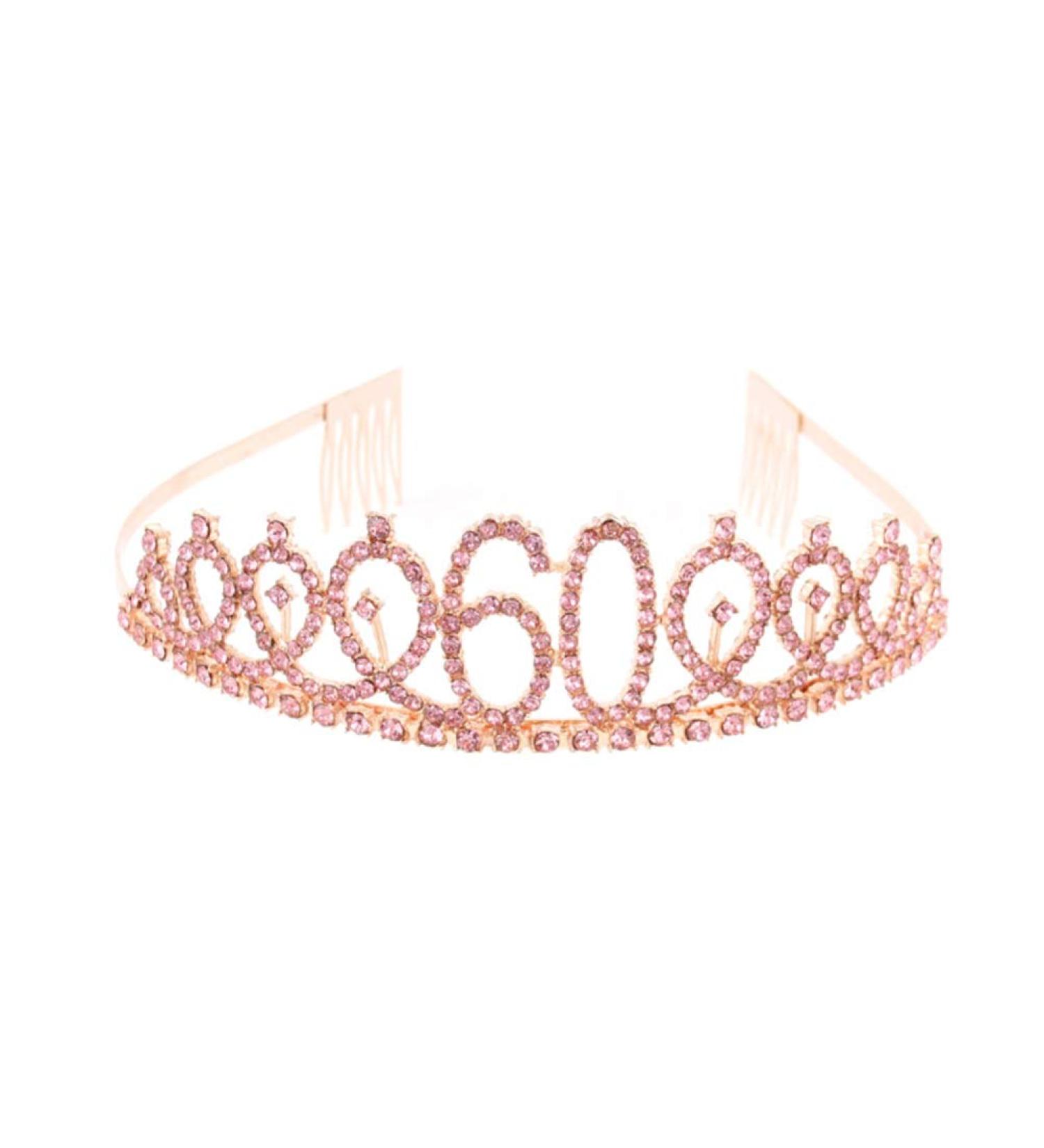 Minkissy Birthday Crown 60th Rhinestone Birthday Tiara with Comb Crystal Princess Tiara Headband for Birthday Party(Rose Gold) - Buy Online on GoSupps.com