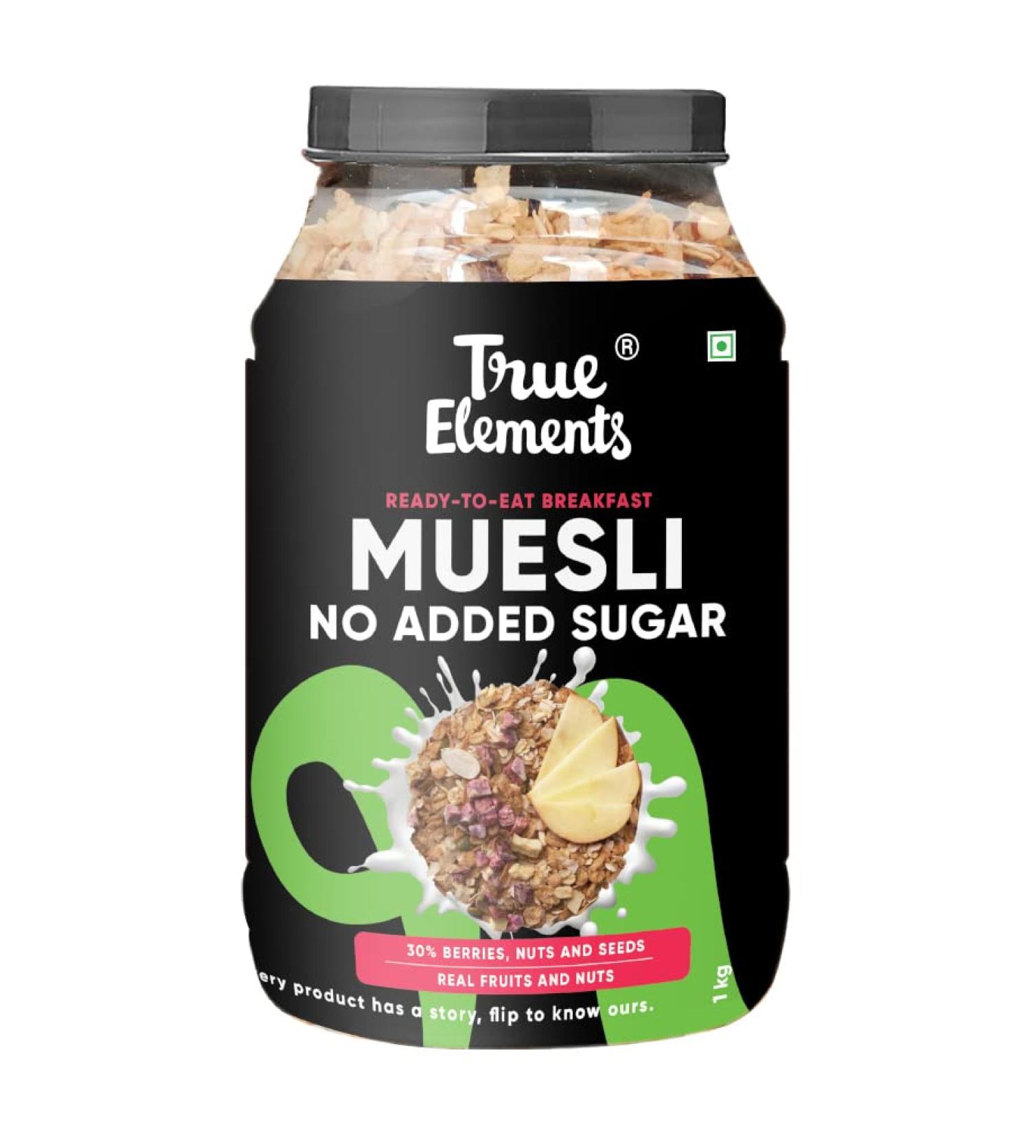 True Elements Sugar Free Muesli 1kg - High Protein Breakfast Cereal | No Added Sugar - Buy Online on GoSupps.com