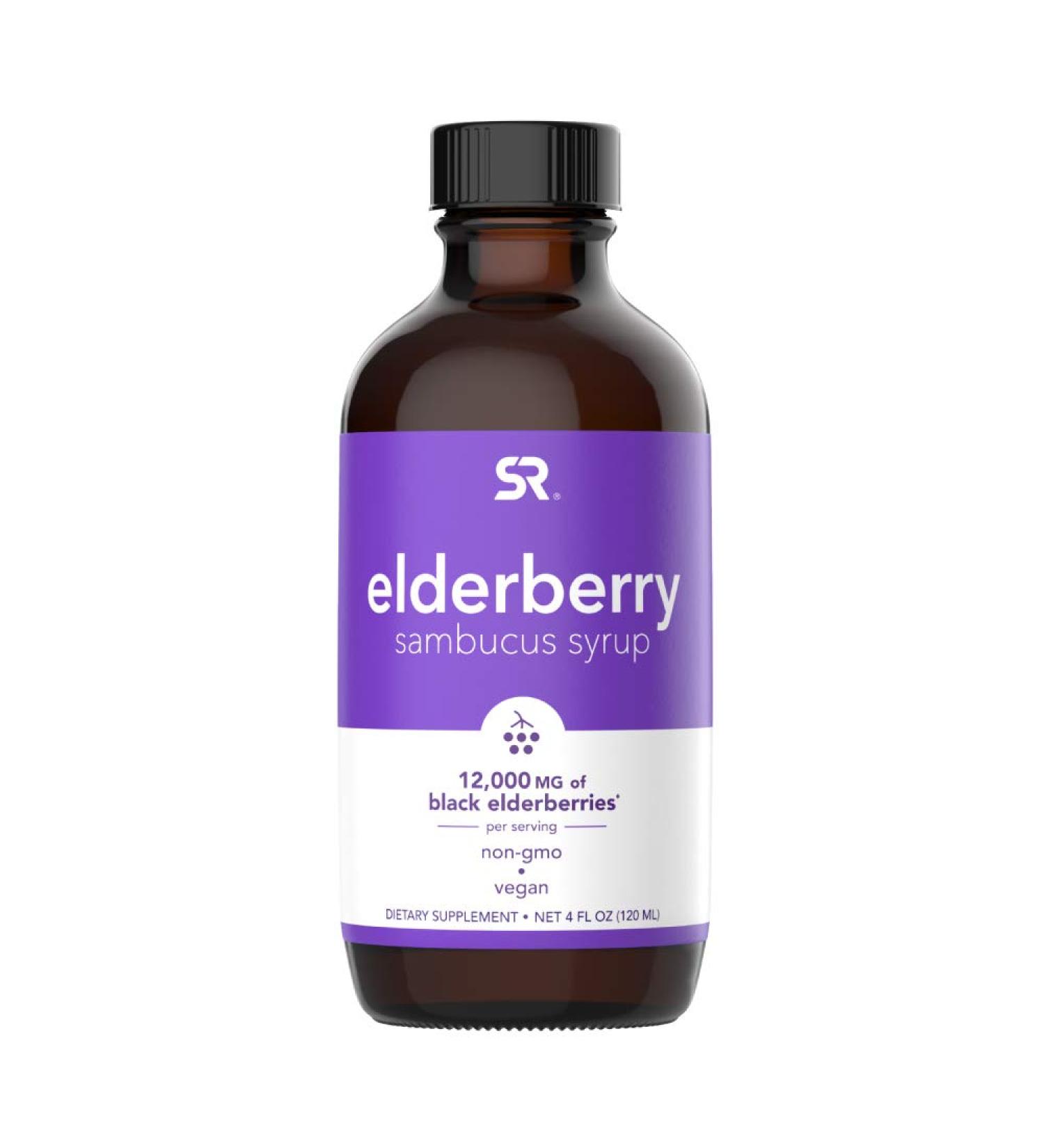 Sports Research Elderberry Sambucus Syrup 12000 mg - 4 fl oz (120 ml) | Immune Support & Antioxidant - Buy Online on GoSupps.com