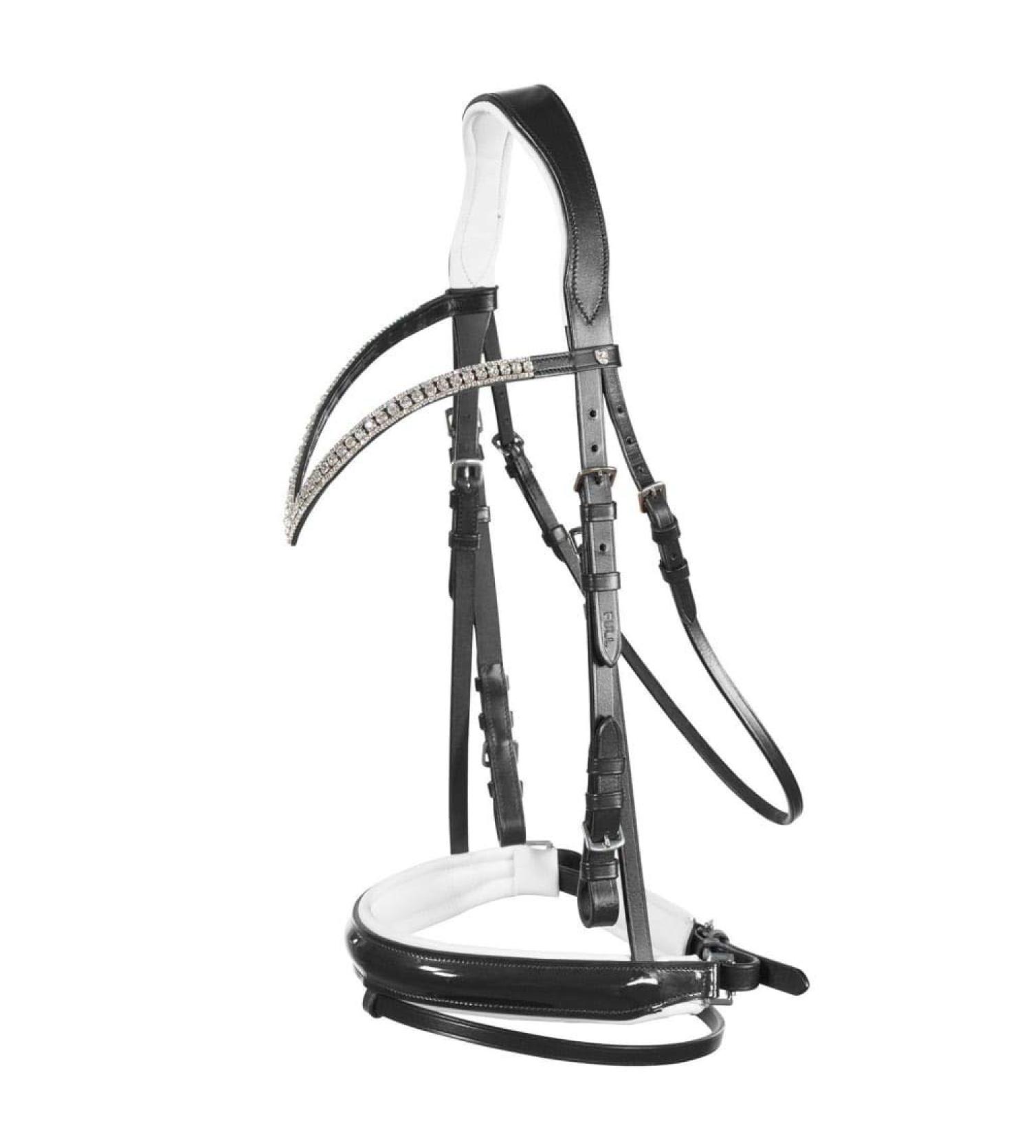 HORZE Grayson Classic Leather Ergonomic Snaffle Dressage Bridle - Black/White Horse - Buy Online on GoSupps.com