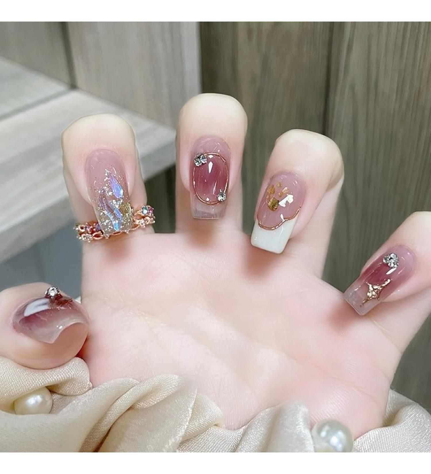 24Pcs/Set Press On Nails Mid length Ins Style With Diamond False Nails Acrylic Fake Nails Full Cover Nails Tips Artificial Finger Manicure Press on nails for Women and Girls - Buy Online on GoSupps.com
