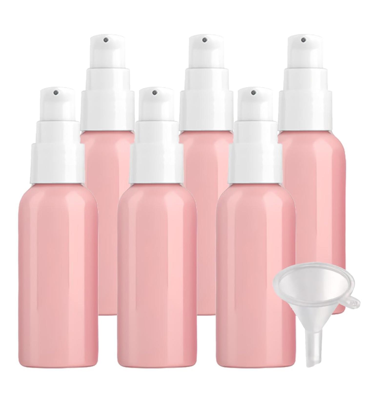 ZEOABSY 6 Pieces 50 ml Pink Lotion Bottles with White Pump 50ml Empty PET Plastic Lotion Pump Bottle Cosmetic Gel Travel Container for Cosmetic Make up Cleaning + 1 x Funnel Pink 50 ml - Buy Online on GoSupps.com