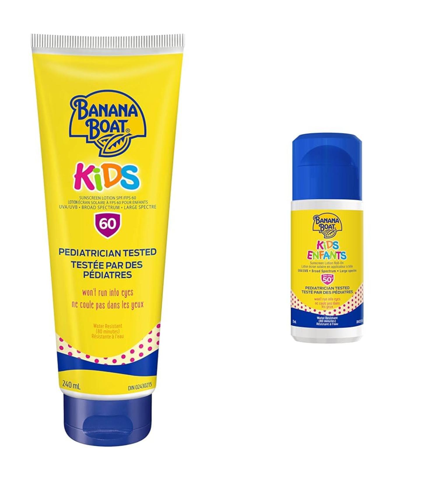 Banana Boat Kids Tear Free Sunscreen Lotion Broad Spectrum SPF 60 240mL & Banana Boat Kids Sunscreen Lotion Roll On SPF 50+ - Buy Online on GoSupps.com