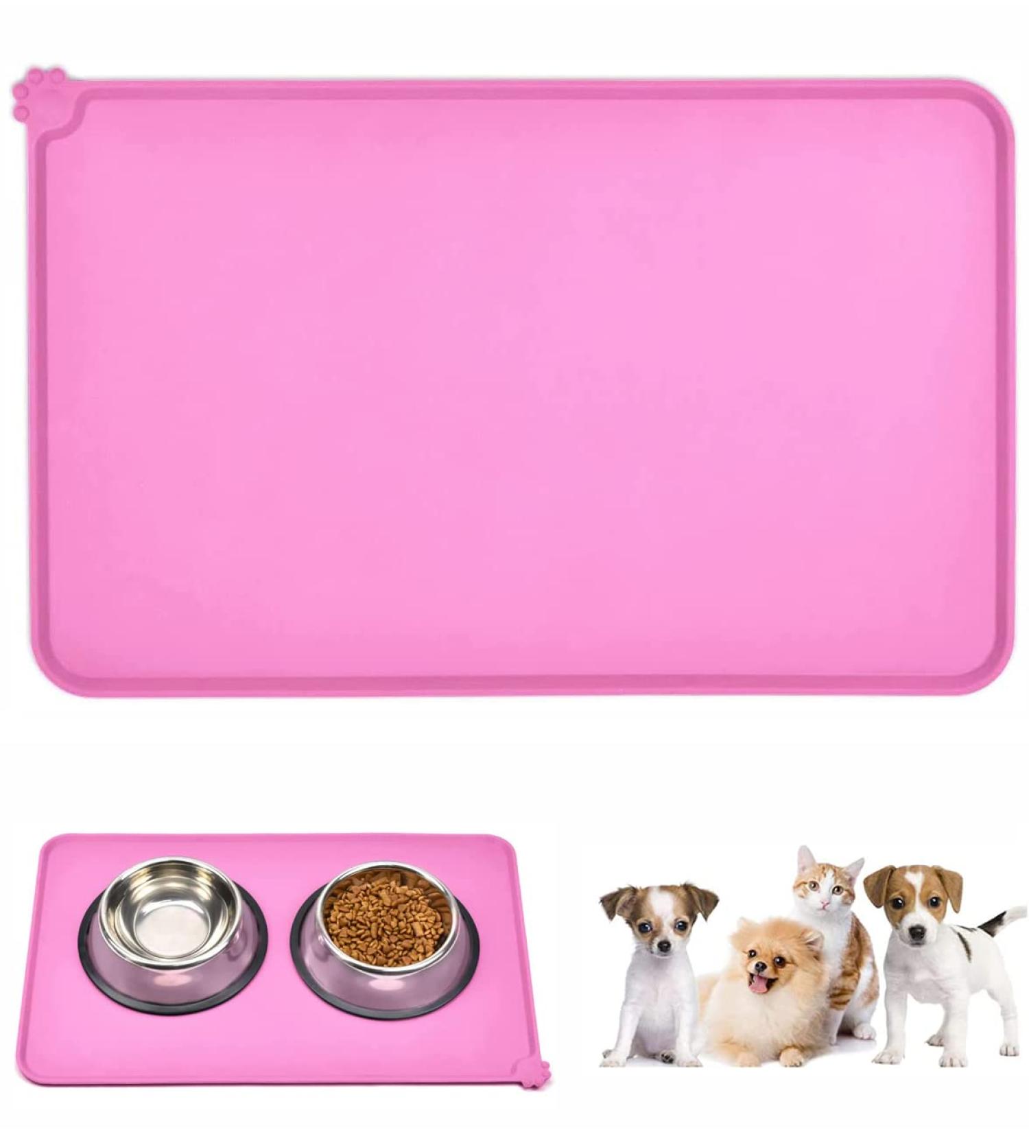 Emwel Silicone Dog Food Mat - Non-Slip Waterproof Cat & Dog Feed Mat (L 47x30 cm Pink) | Durable & Easy to Clean - Buy Online on GoSupps.com