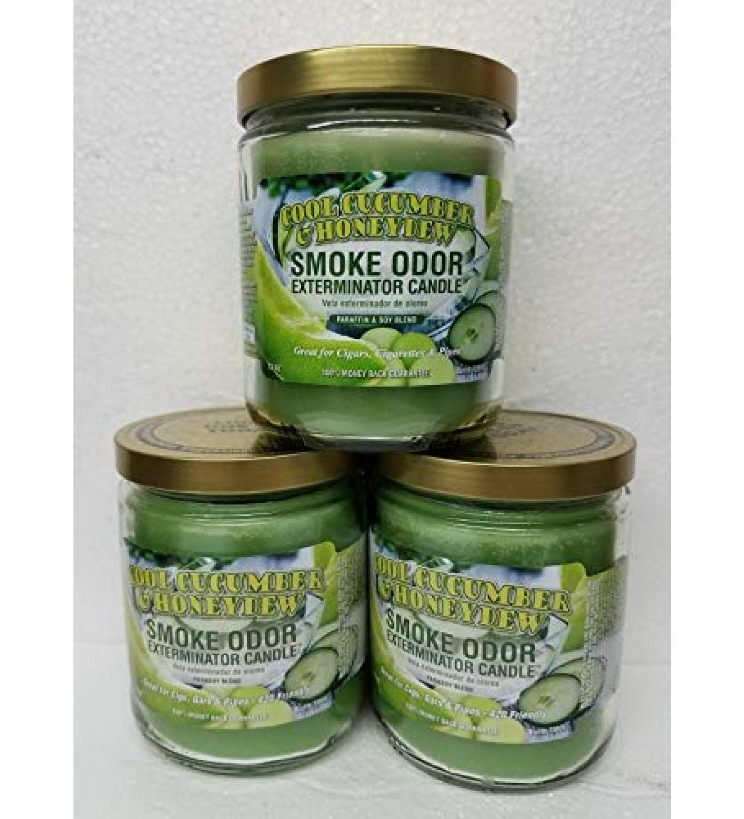 Smoke Odor Exterminator 13oz Jar Candles Cool Cucumber & Honeydew (3) Set of Three Candles.