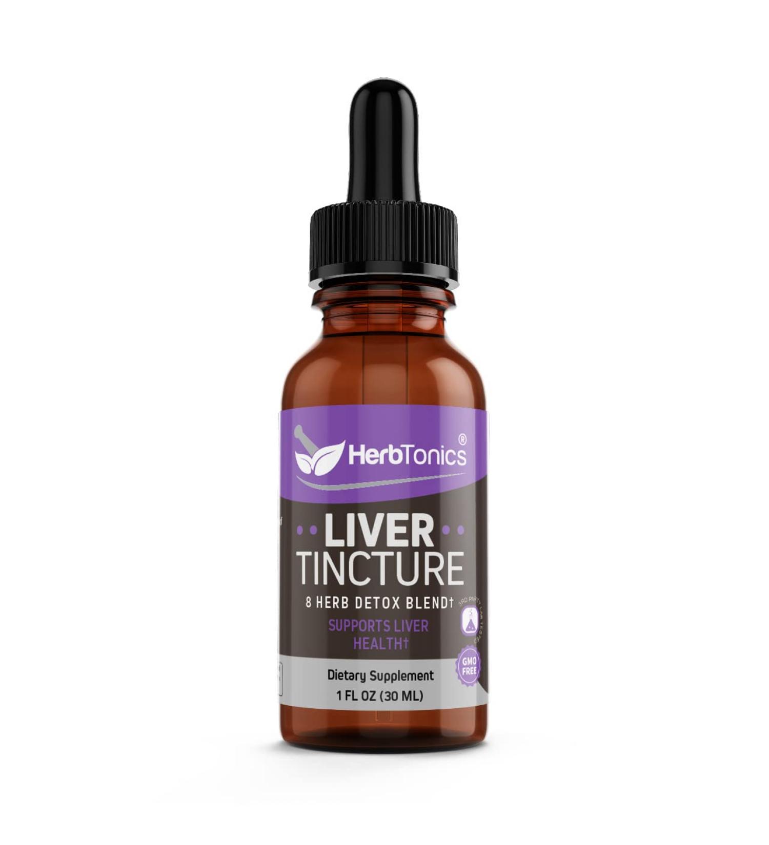 LiverTincture Liver Cleanse Detox & Repair | 8 Herb Liquid Supplement | Natural Antioxidants with Milk Thistle, Dandelion & Ginger Root | 30 Servings - Buy Online on GoSupps.com