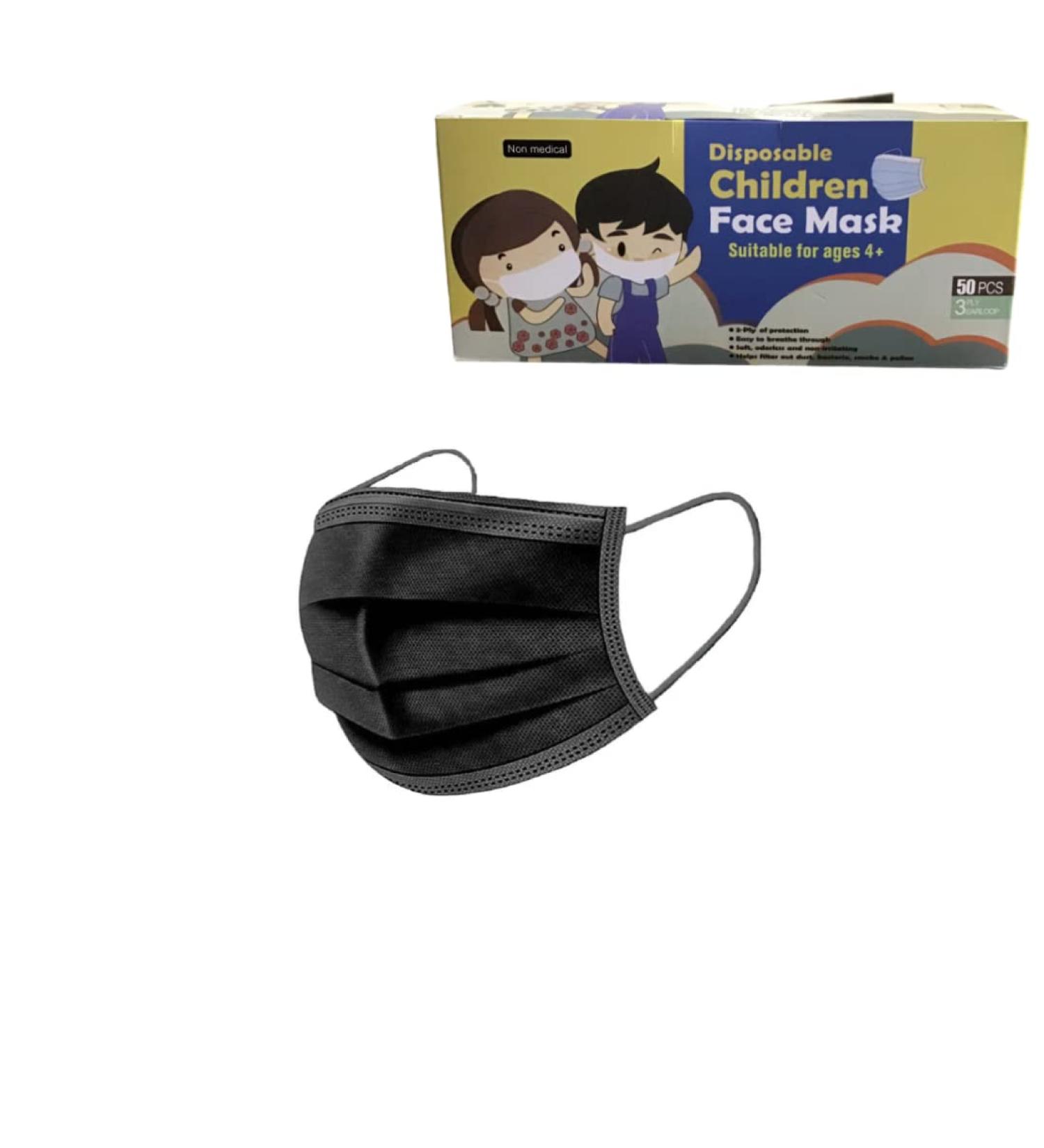 Jingxu 50pcs- Disposable kIDs Facemask children (Plain Black)