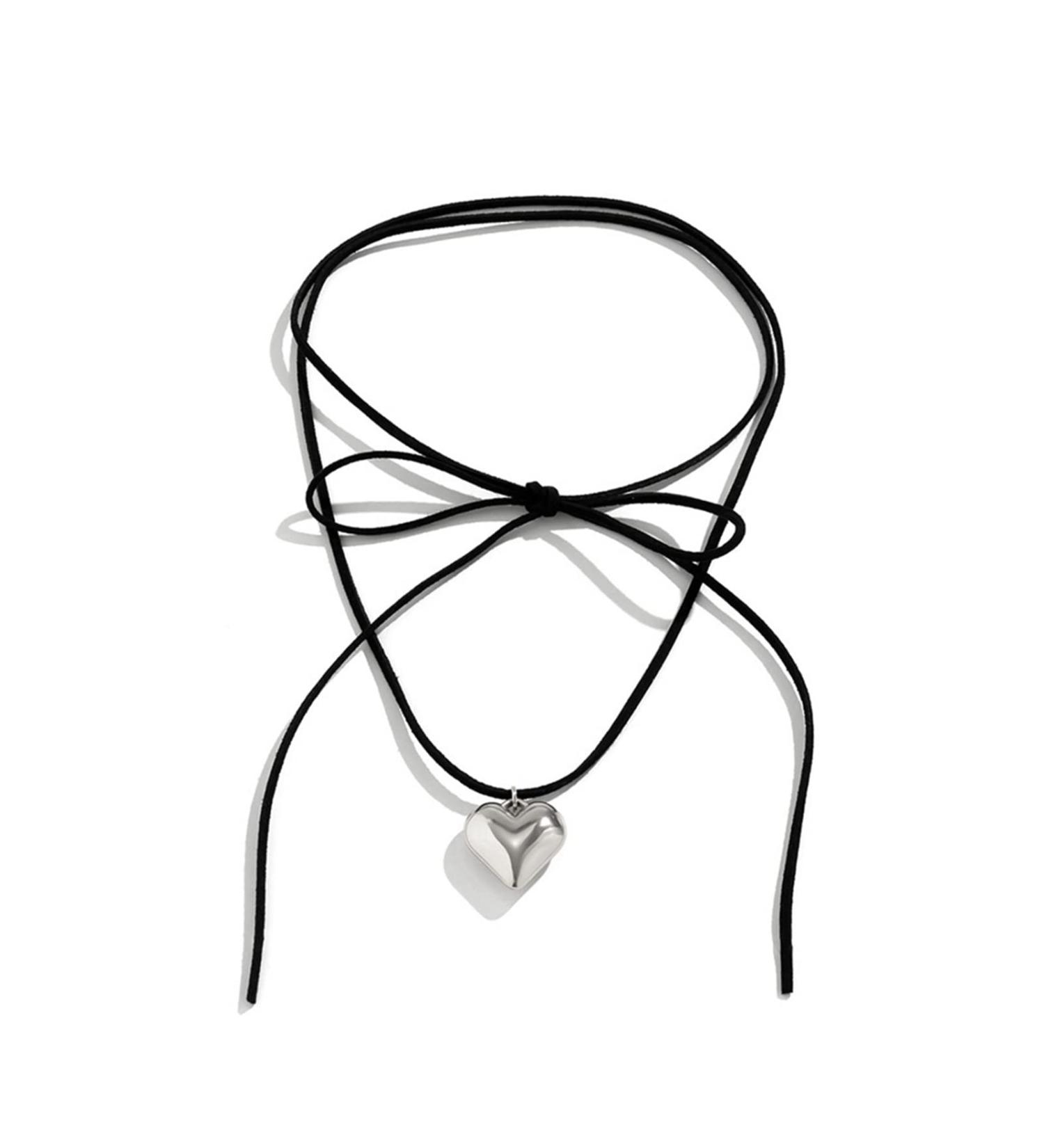 Oralgo Simple Heart Choker Necklace | Adjustable Silver Collarbone Chain Jewelry - Buy Online on GoSupps.com