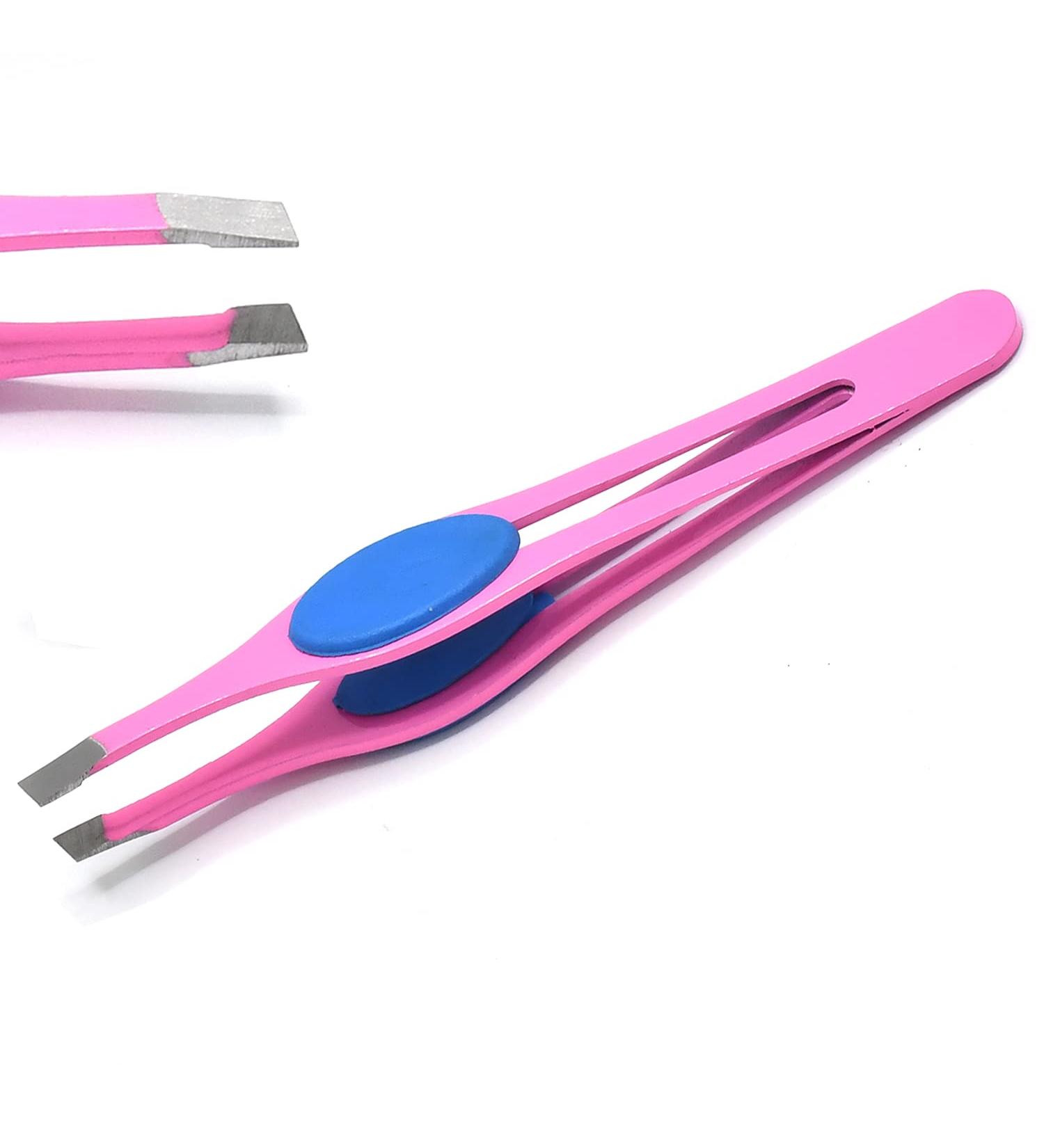 Surgi-Grade Stainless Steel Slant Pink Tweezers for Eyebrows - Precision Tool for Ingrown Hair Removal | G.S Online Store - Buy Online on GoSupps.com