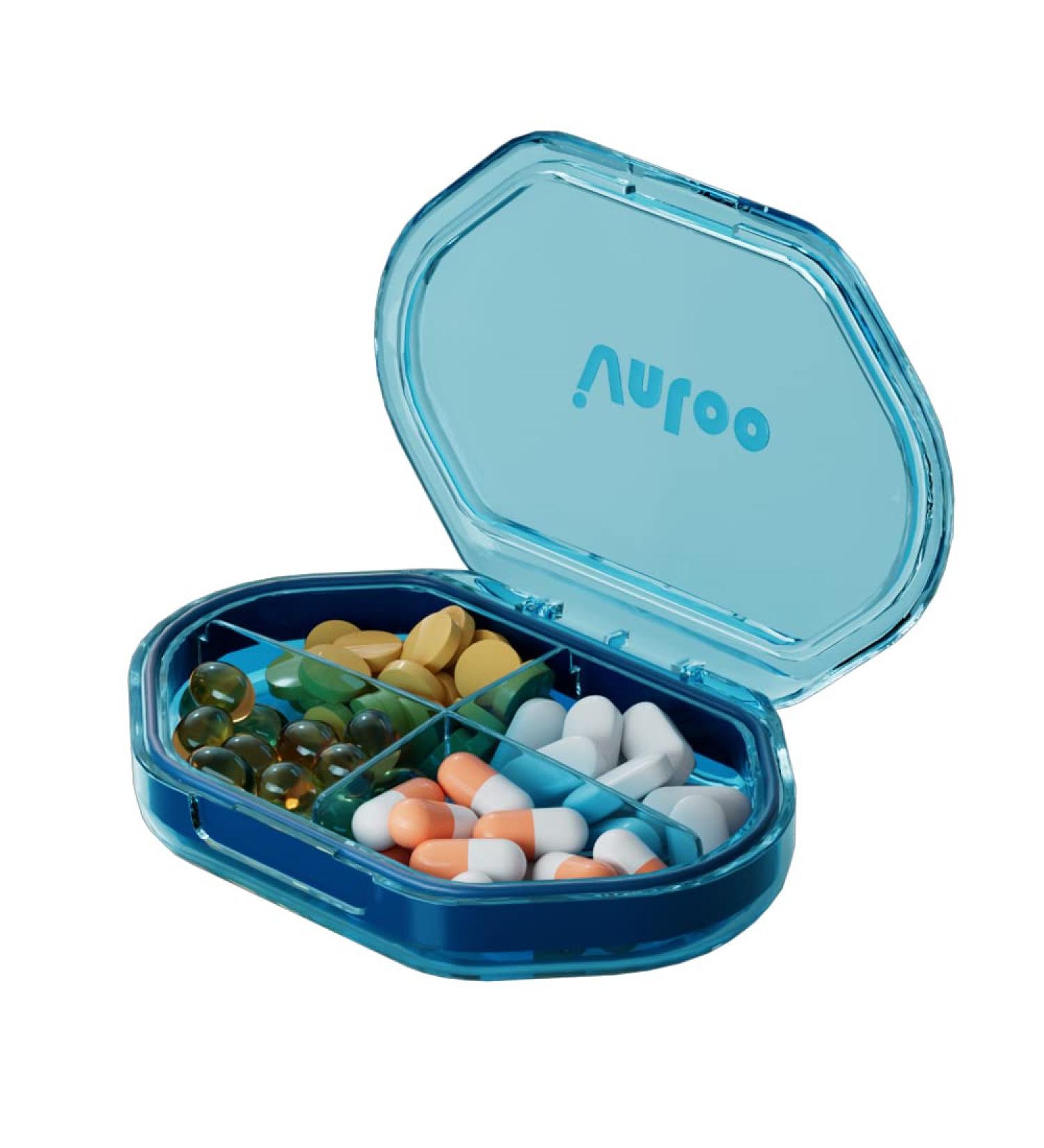 Blue 4 Compartment Pill Box - Portable Moisture-Proof Pill Organizer for Medication & Supplements - International Shipping Available - Buy Online on GoSupps.com