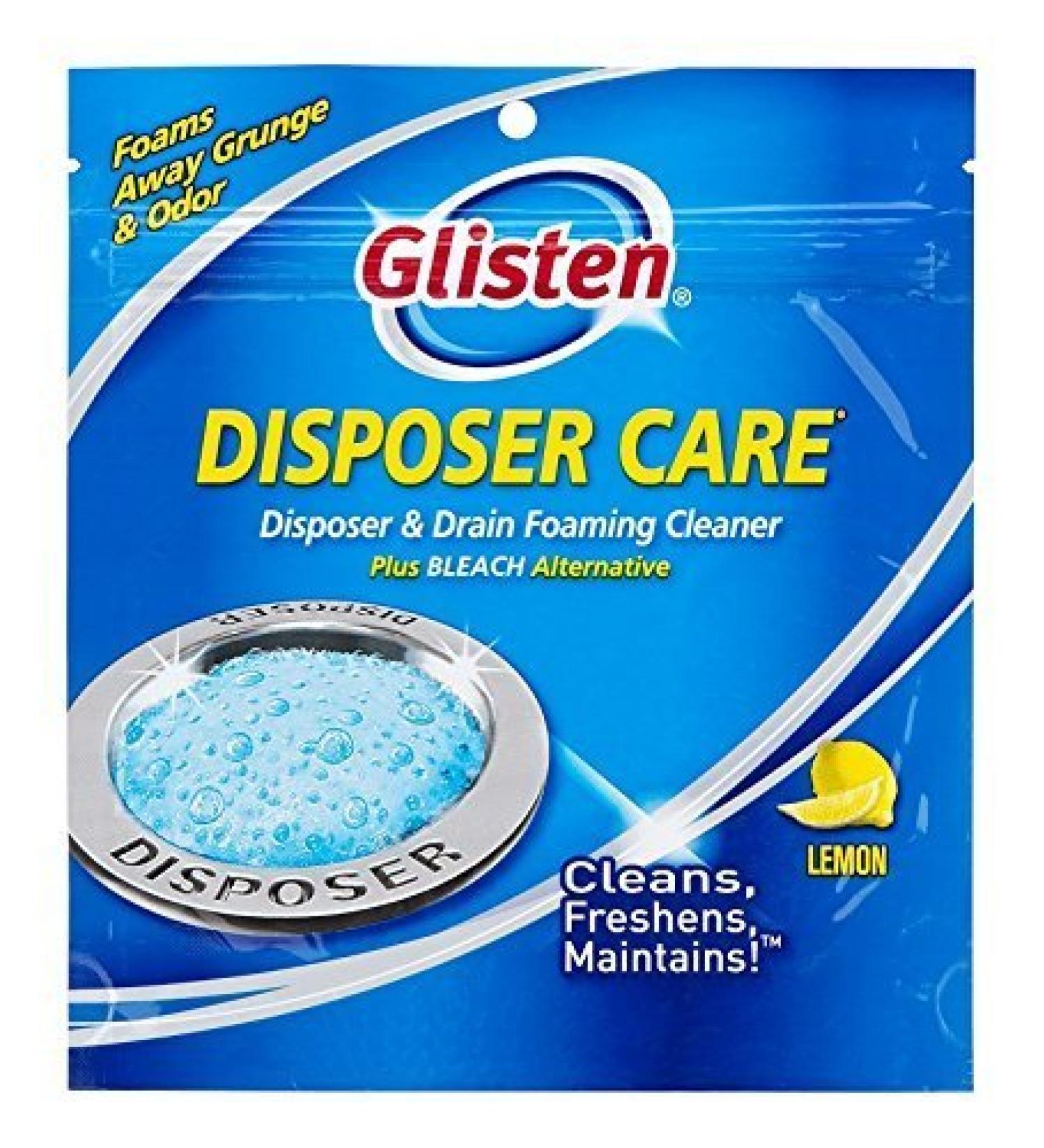 Summit Brands Glisten DP06N-PB Disposer Care Foaming Garbage Disposer Cleaner- Eight Pack (8 Uses)-Powerful Disposal Cleanser for Complete Cleaning of Entire Disposer - Lemon Scented,8-Packets (Lemon + Bleach),9.8 oz