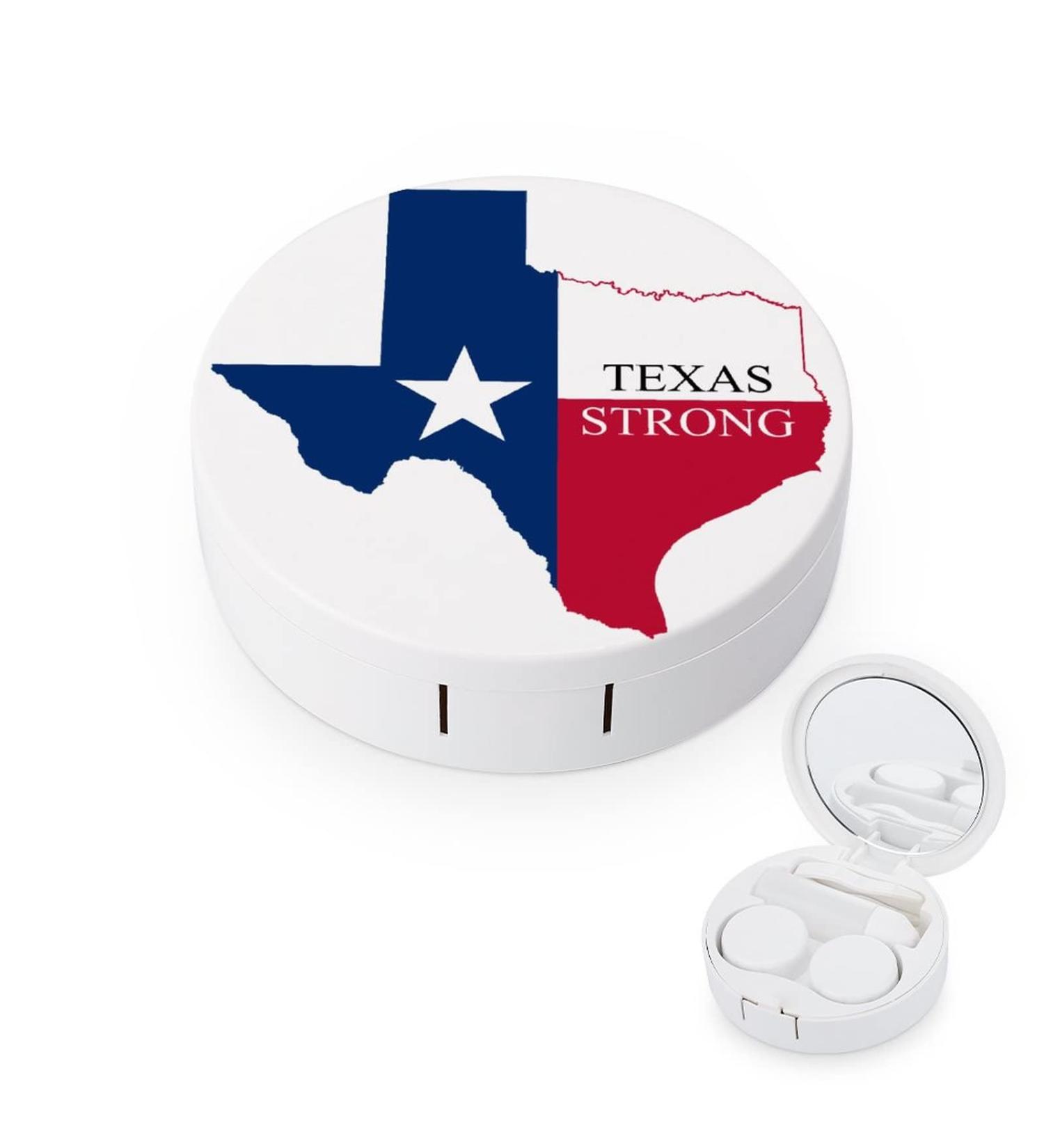 Texas Strong Round Case For Contact Lens Kit Storage Box with Mirror Printed - Buy Online on GoSupps.com