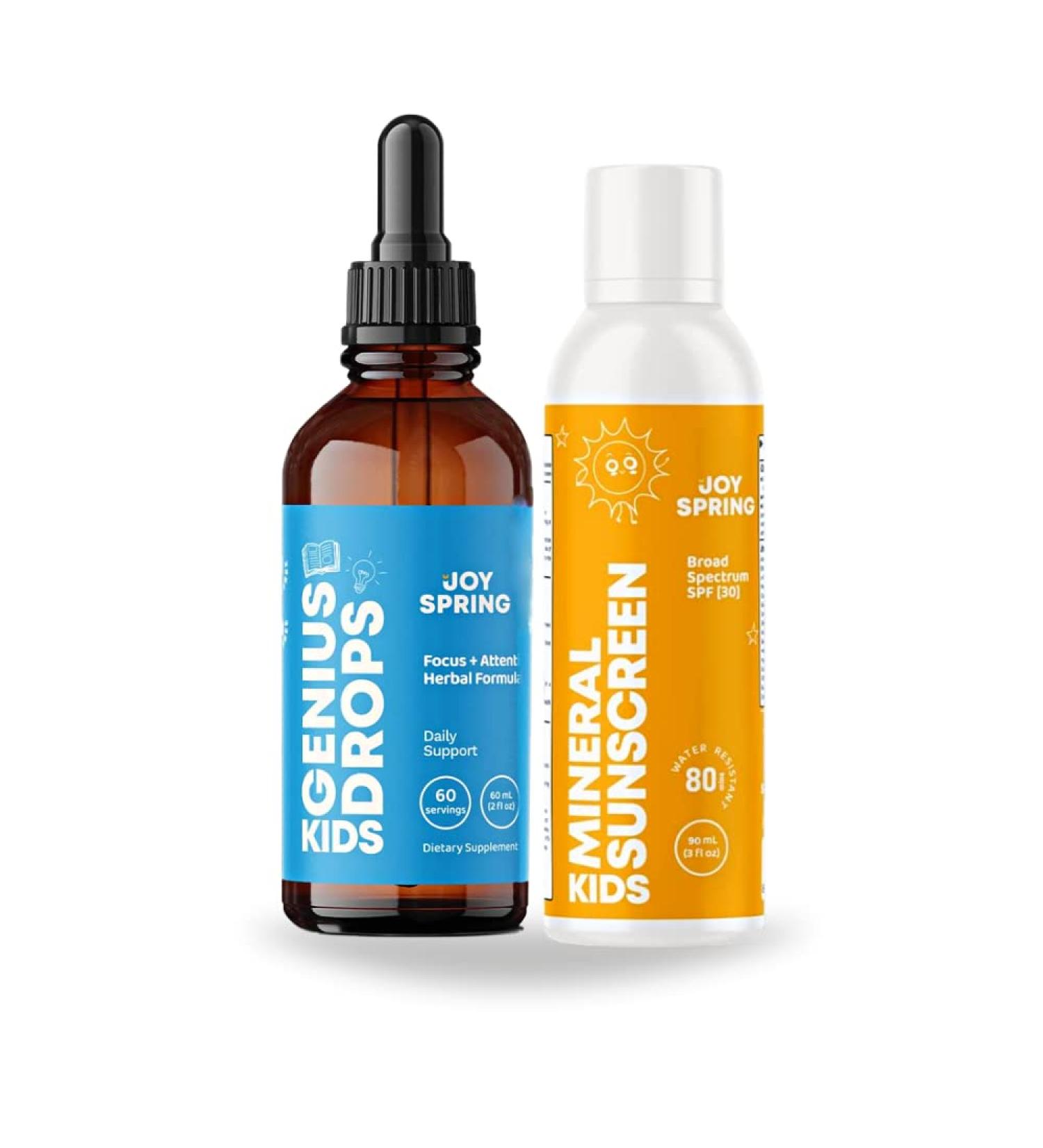 JoySpring Genius Drops: Kids Brain Function Support & Mineral Sunscreen SPF30 - Buy Online on GoSupps.com