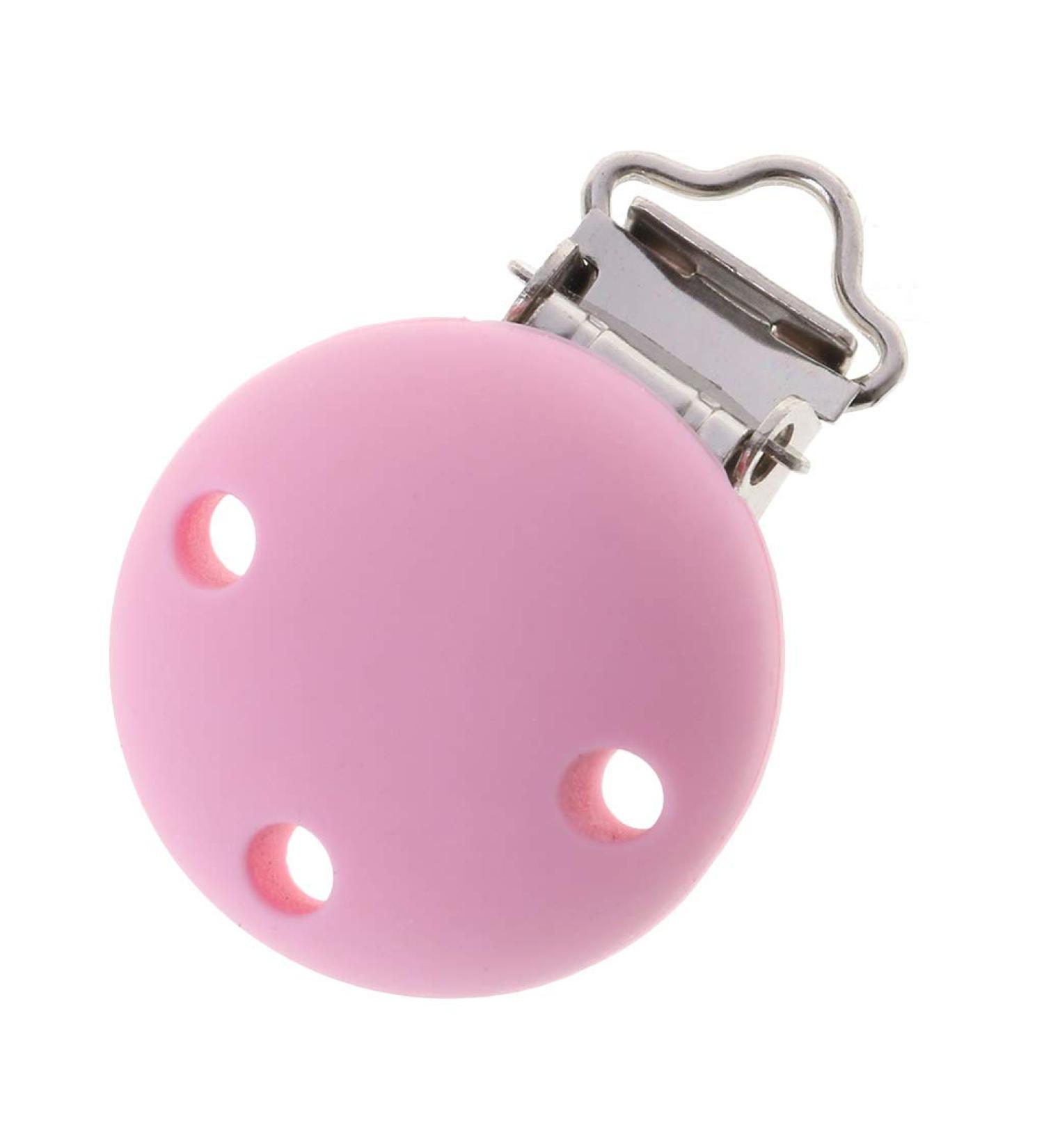 Schnuller clip fogun 1 piece of pacifier clips set made of silicone and metal 3x4.5cm silicone pacifier chains clips/dummy nipple holder for baby and child (pink)