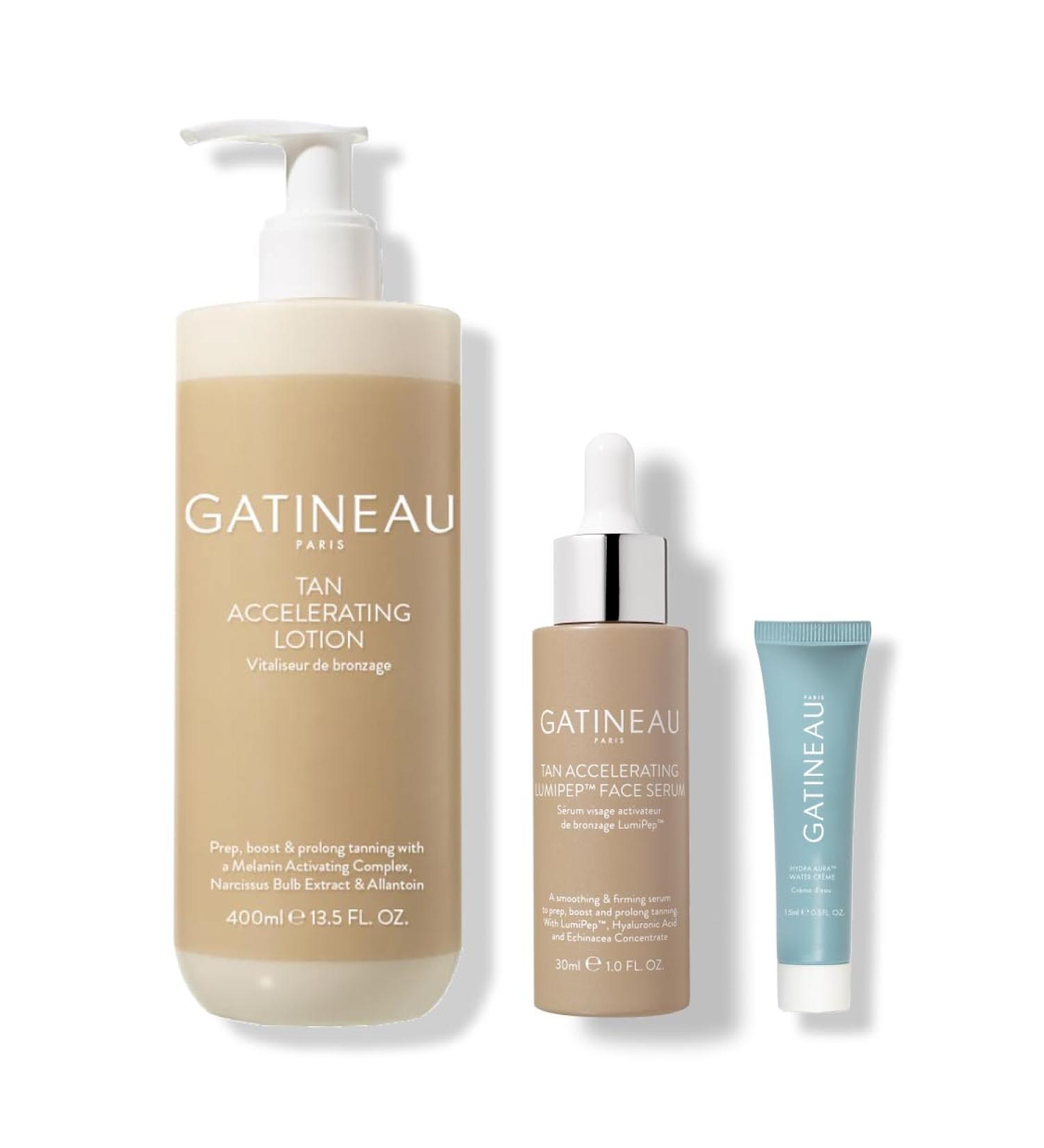 Gatineau - Tan Accelerating Lotion Lumipep Face Serum & Hydra Aura Water Cream Enhance Natural Tanning for Face and Body Hydrating Trio Accelerating & Hydration Trio - Buy Online on GoSupps.com