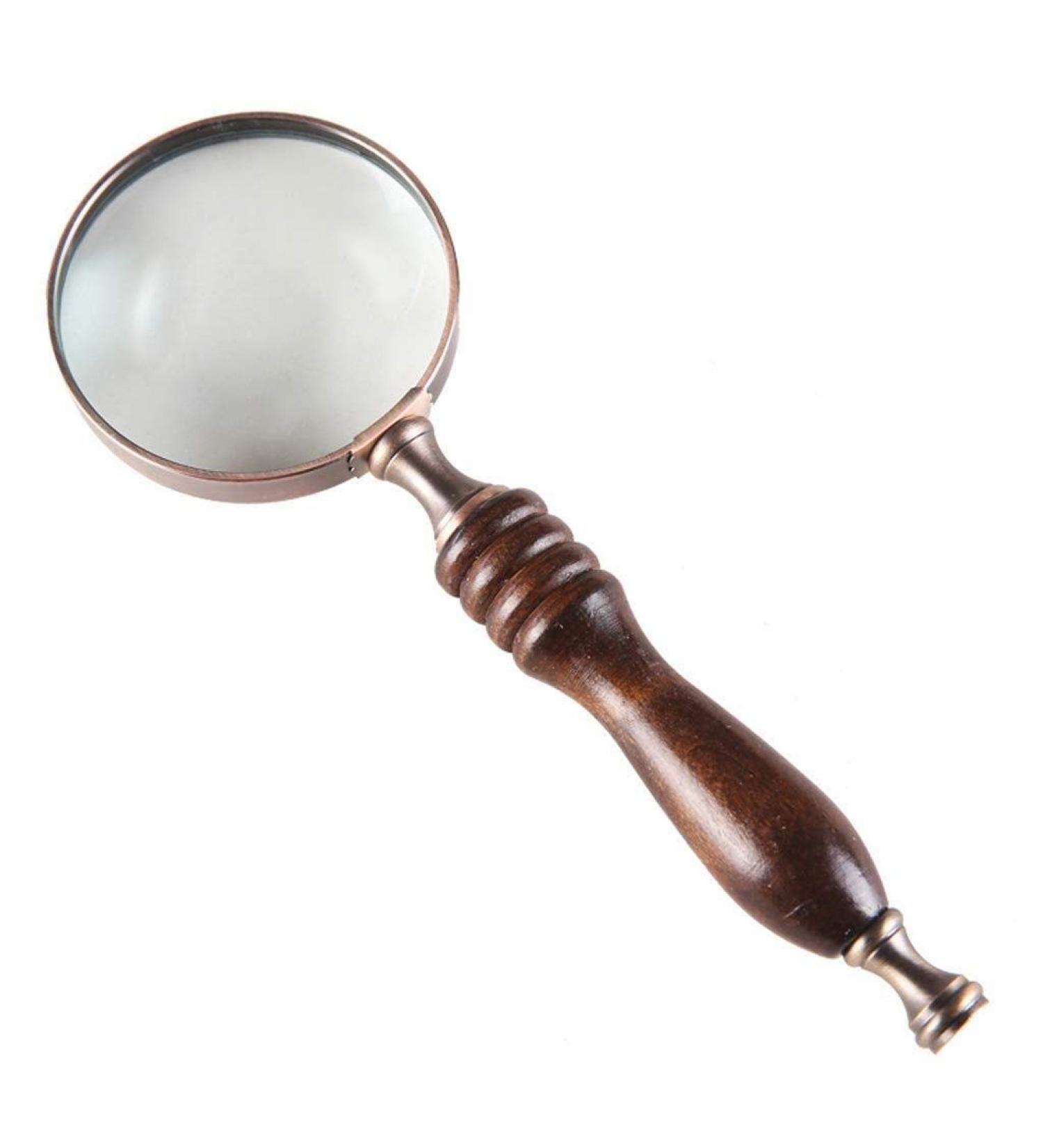 Magnifier Vintage Copper Antique Hand-held Magnifying Glass Wooden Handle Elegant and Elegant Metal Protection Frame Resistant to Falling - Buy Online on GoSupps.com
