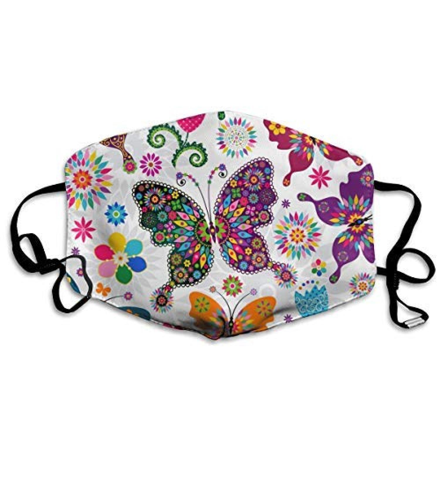 Seamless Floral Colorful Butterflies And Flowers Half Washable Face Mask Masks Cotton Windproof Anti Reusable Comfortable Breathable Balaclava For Women Men - Buy Online on GoSupps.com