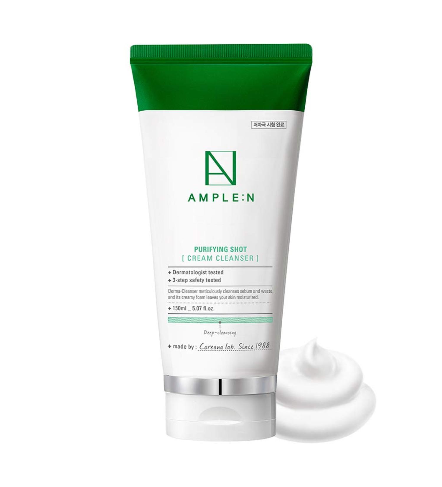 AMPLE:N Purifying Shot Cream Cleanser Korean Pore Refining Facial Cleanser with Egg White & Blue Lotus Extract - Exfoliate & Remove Makeup Residue and Impurities from Pores Texture 5.07 fl.oz. - Buy Online on GoSupps.com