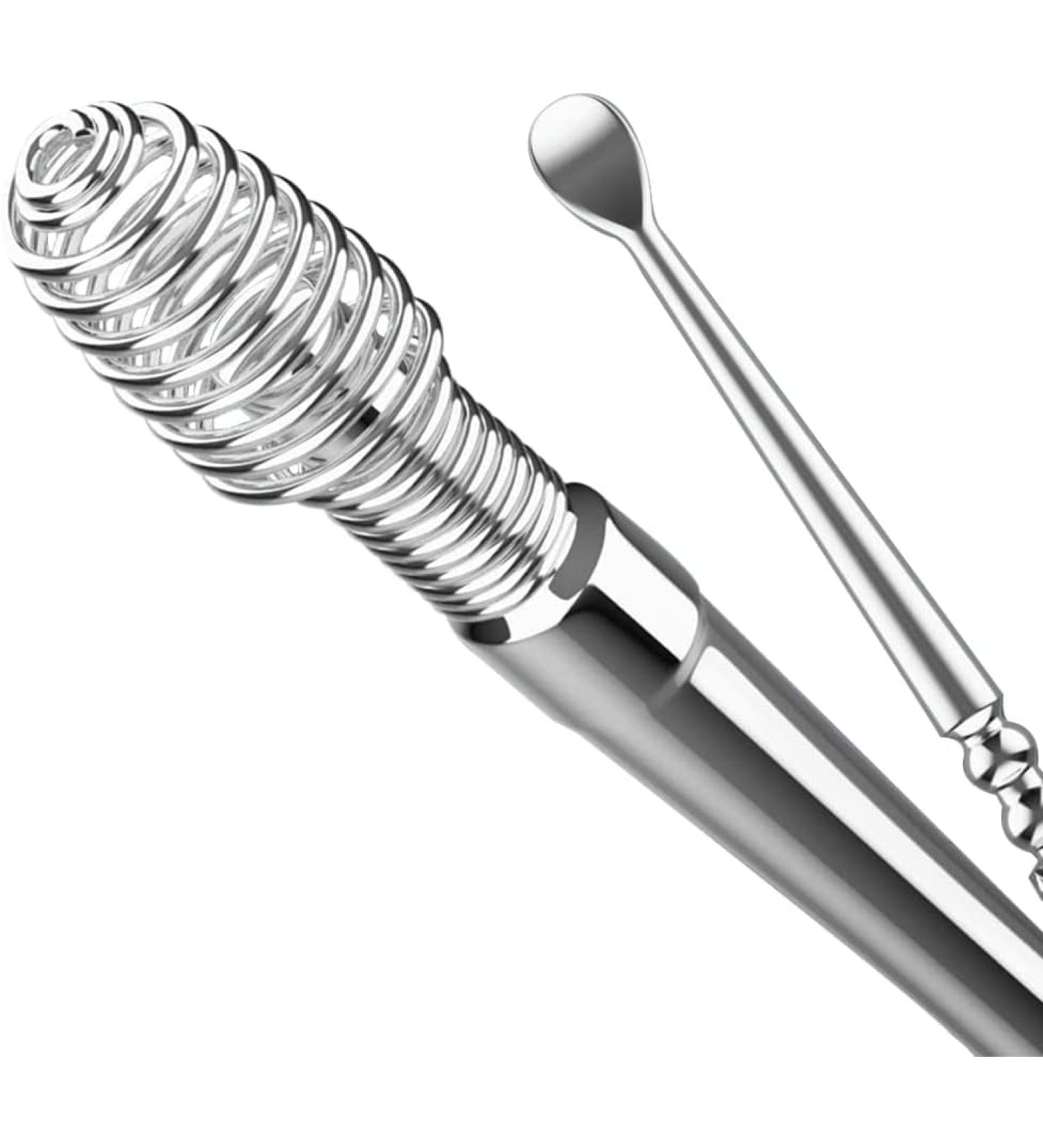 Spiral Ear Cleaner Wax Remover Kit with Stainless 360 Massage Double Ended Scraper - Earwax Removal Tool Set with Storage Box (Silver) - Buy Online on GoSupps.com