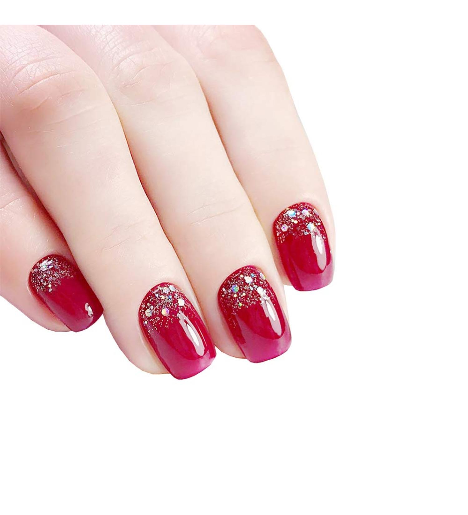 JIHUOO 24 Pieces Red Short False Nails - Artificial Fingernails with Glue & Stickers for All Occasions | International Shipping Available - Buy Online on GoSupps.com