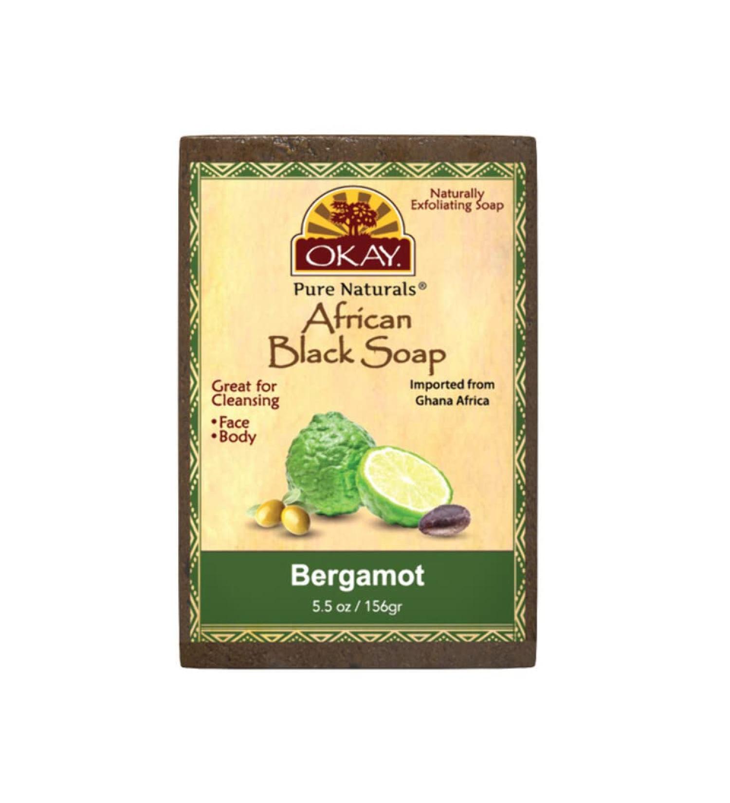 OKAY Pure Naturals African Black Soap Bergamot 5.5oz - Pack of 5 - 100% Natural Skin Cleanser - Buy Online on GoSupps.com