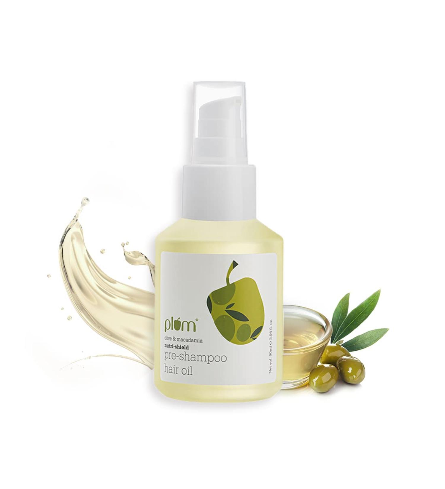 Plum Pre Shampoo Hair Oil | 8 Natural Oils Blend | For Dry, Dull, Damaged Hair | Silicone-Free | Olive, Macadamia, & Argan Nutri-Shield | Nourishes Scalp | Non-Greasy | All-Season | 3.04 Fl Oz - Buy Online on GoSupps.com