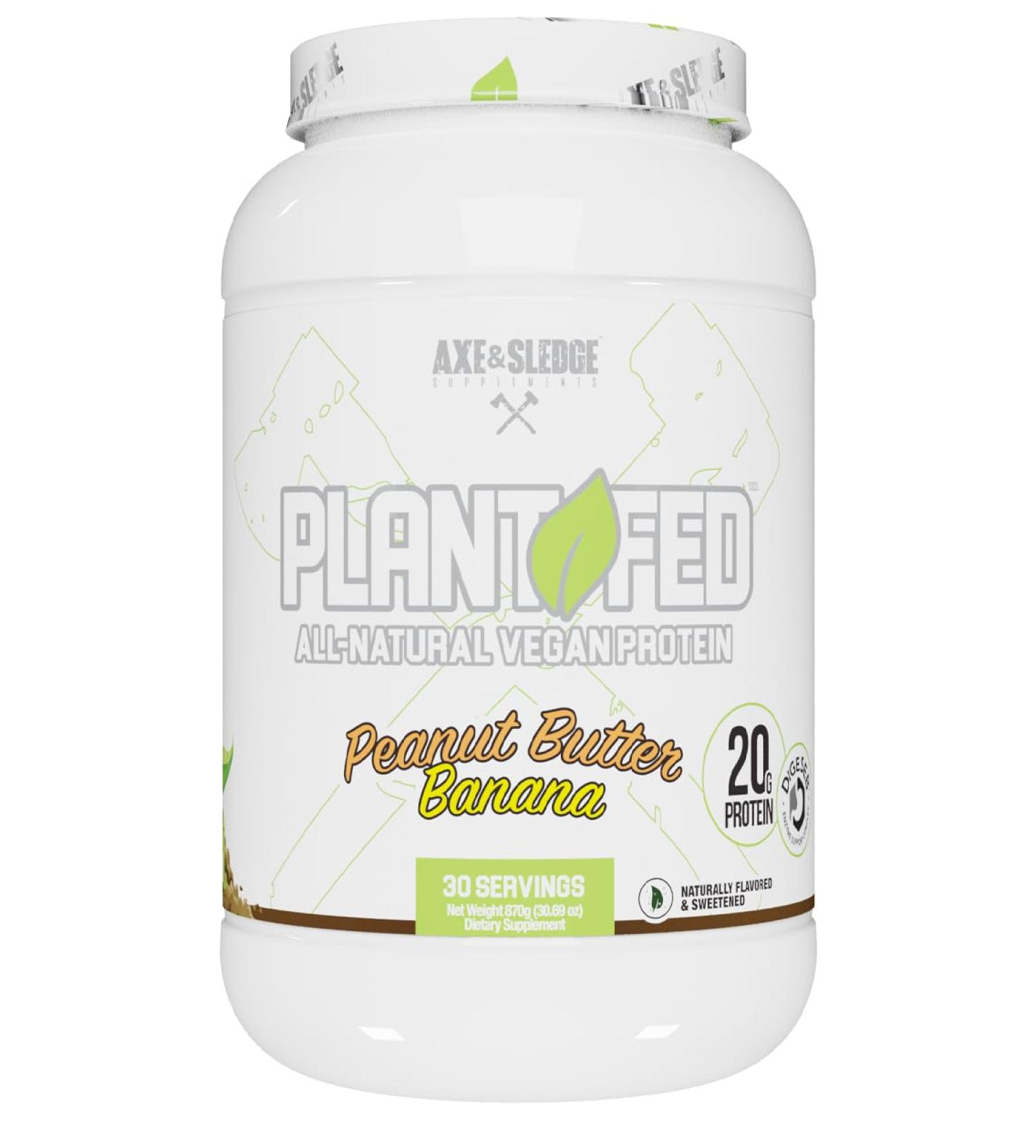Axe & Sledge Plant Fed Vegan Protein Powder - Peanut Butter Banana | 20g Protein 30 Servings - Naturally Flavored & Sweetened International Shipping Available - Buy Online on GoSupps.com