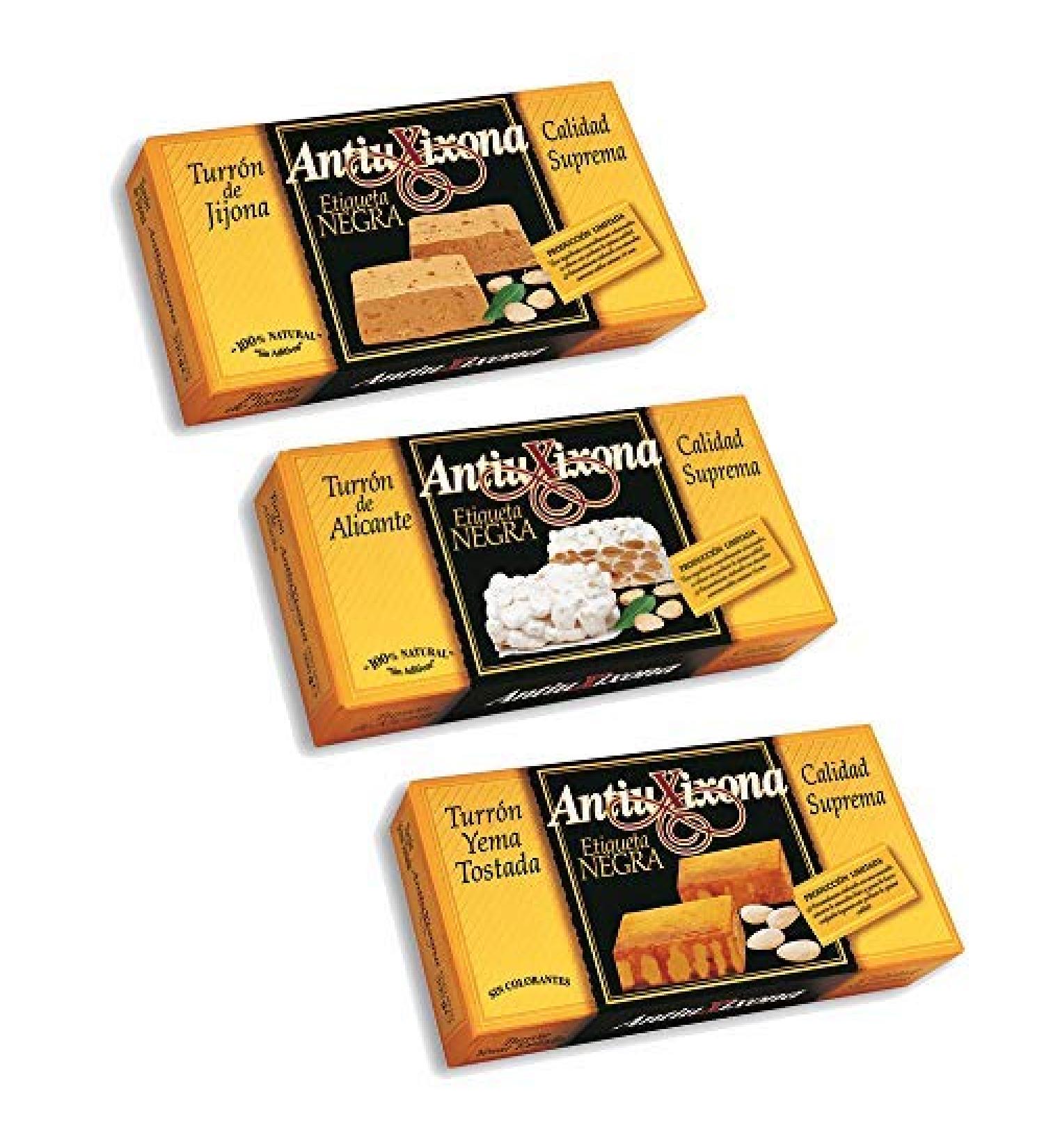 Beaucoup de tourons Antiu Xixona vari s D gustation sp ciale des turron espagnol les plus populaires : Turr n de Jijona (mou) Turr n de Alicante (dur) Turr n de Yema Tostada formats 250g - Buy Online on GoSupps.com