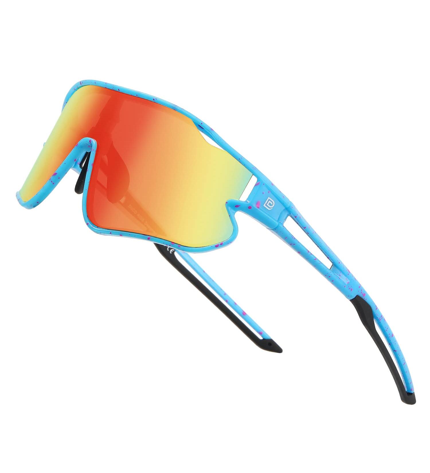 DUCO Kids Youth Baseball Sunglasses | Lightweight TR90 Frame | UV400 Protection | Blue Colorful Frame | Revo Orange Lens - Buy Online on GoSupps.com