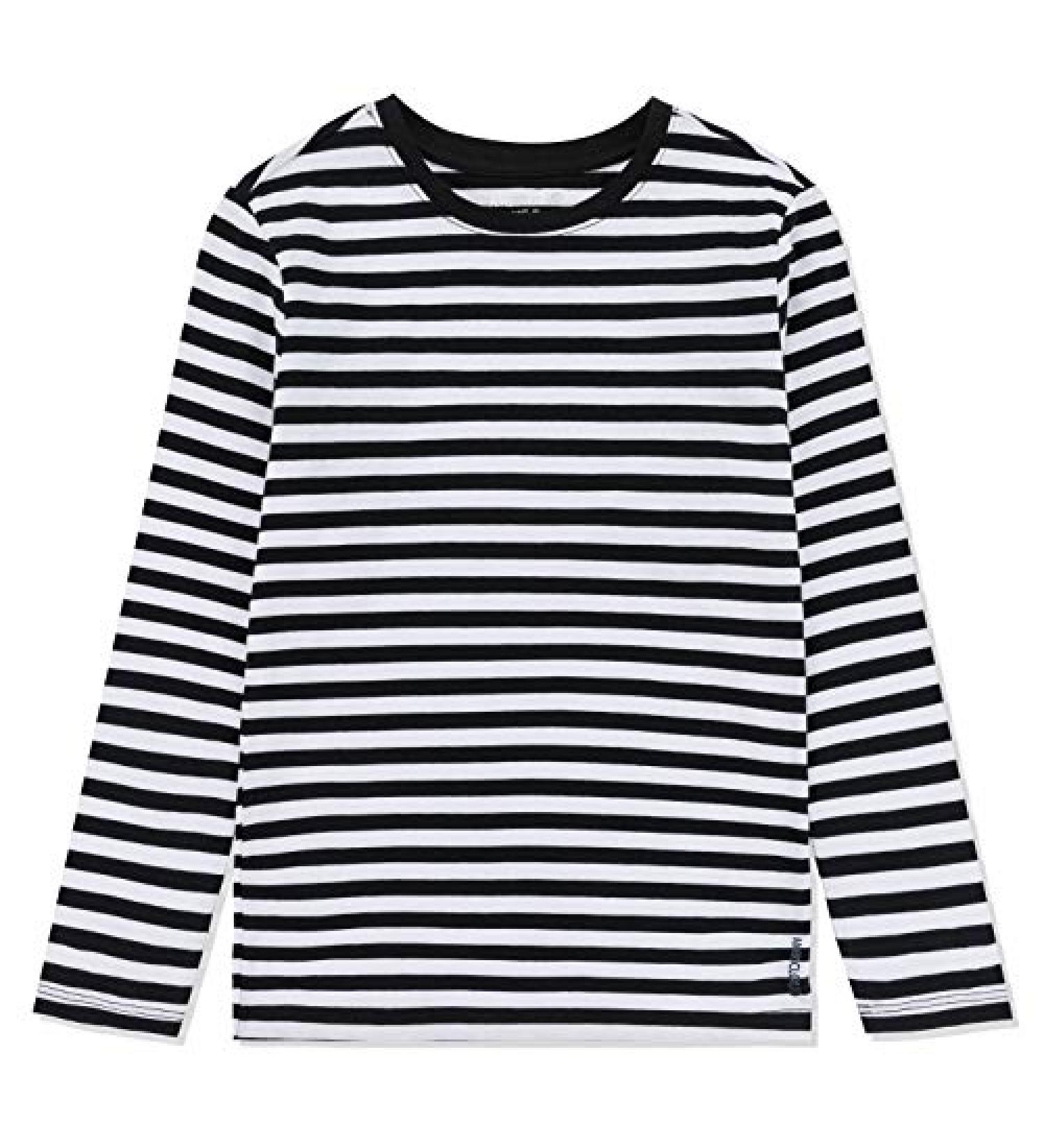 AMERICLOUD Kids Soft Cotton Jersey Long Sleeve T-Shirt - 9-10 Years Black/White Stripe - Buy Online on GoSupps.com