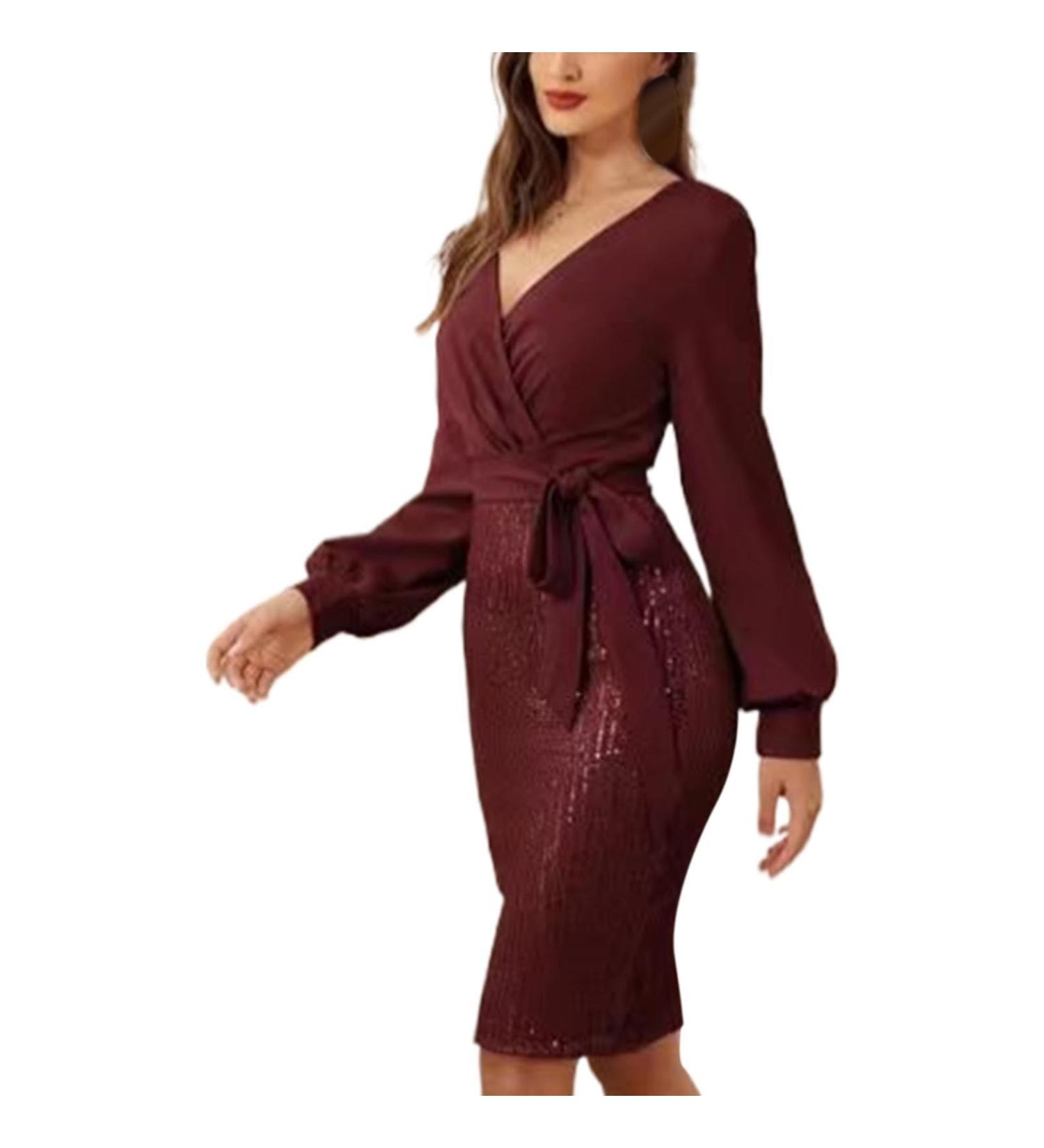Shop Hanxiulin Sexy Glitter Mini Dress for Women | Elegant Sequin Evening & Club Wrap Dress in Red XXL - Buy Online on GoSupps.com