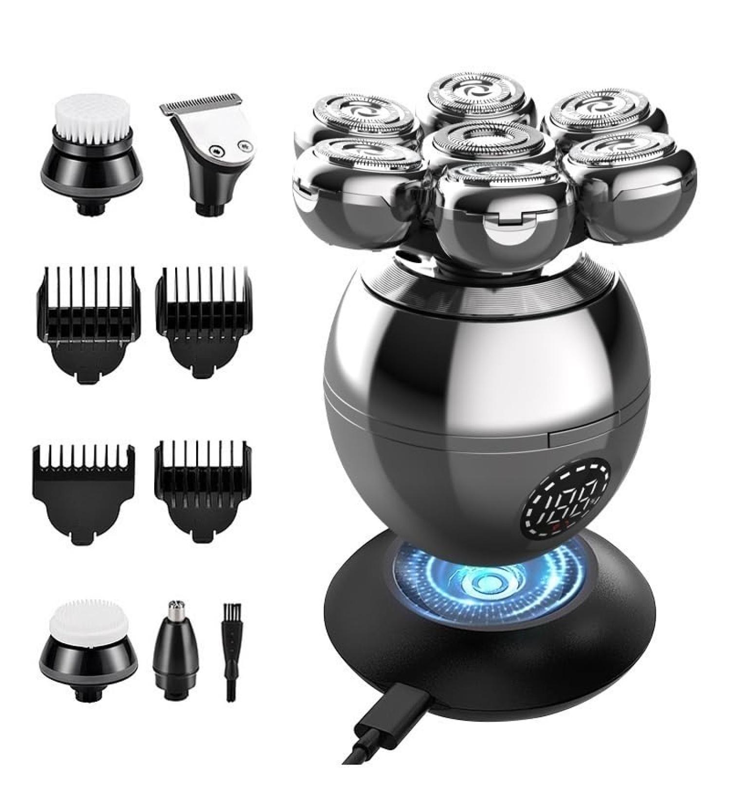 5 in 1 Electric Head Shaver for Bald Men - Cordless Waterproof Grooming Kit with Clippers Nose Trimmer & LCD Display - Buy Online on GoSupps.com