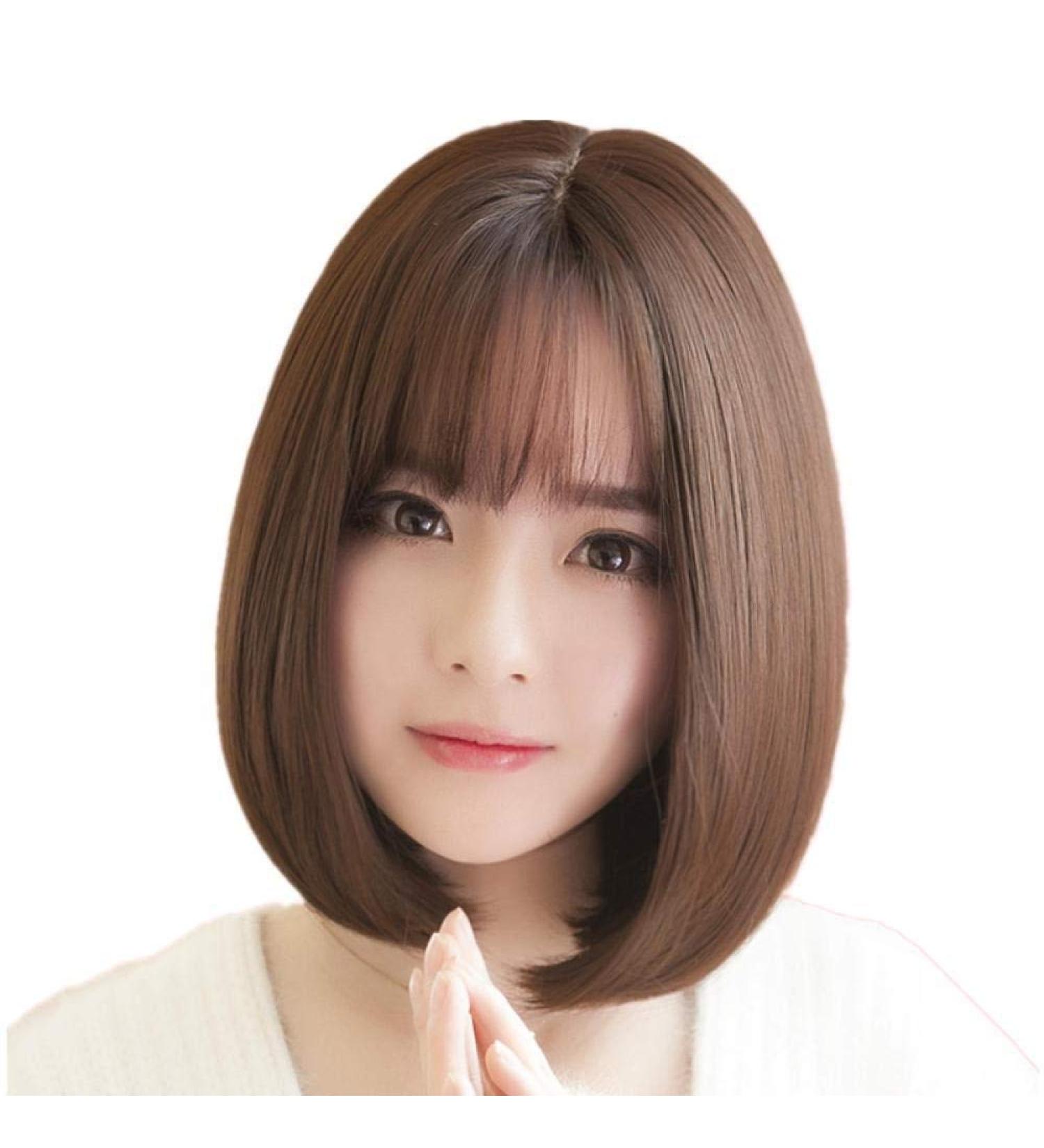Buy BGHJUE Women's Short Wig with Air Bangs - Perfect for Round & Big Faces | Stylish Shoulder-Length Wavy & Straight Hair - International Shipping Available - Buy Online on GoSupps.com
