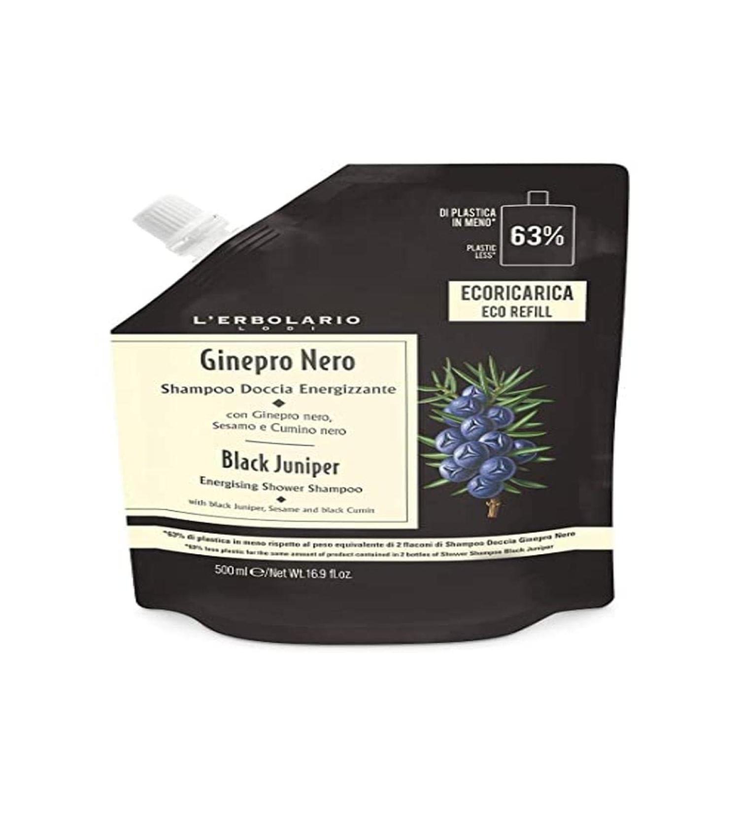L'Erbolario Richpap Juniper Black Shampoo Shower Energizing 500 ML Refill 63% Of Plastic IN Less