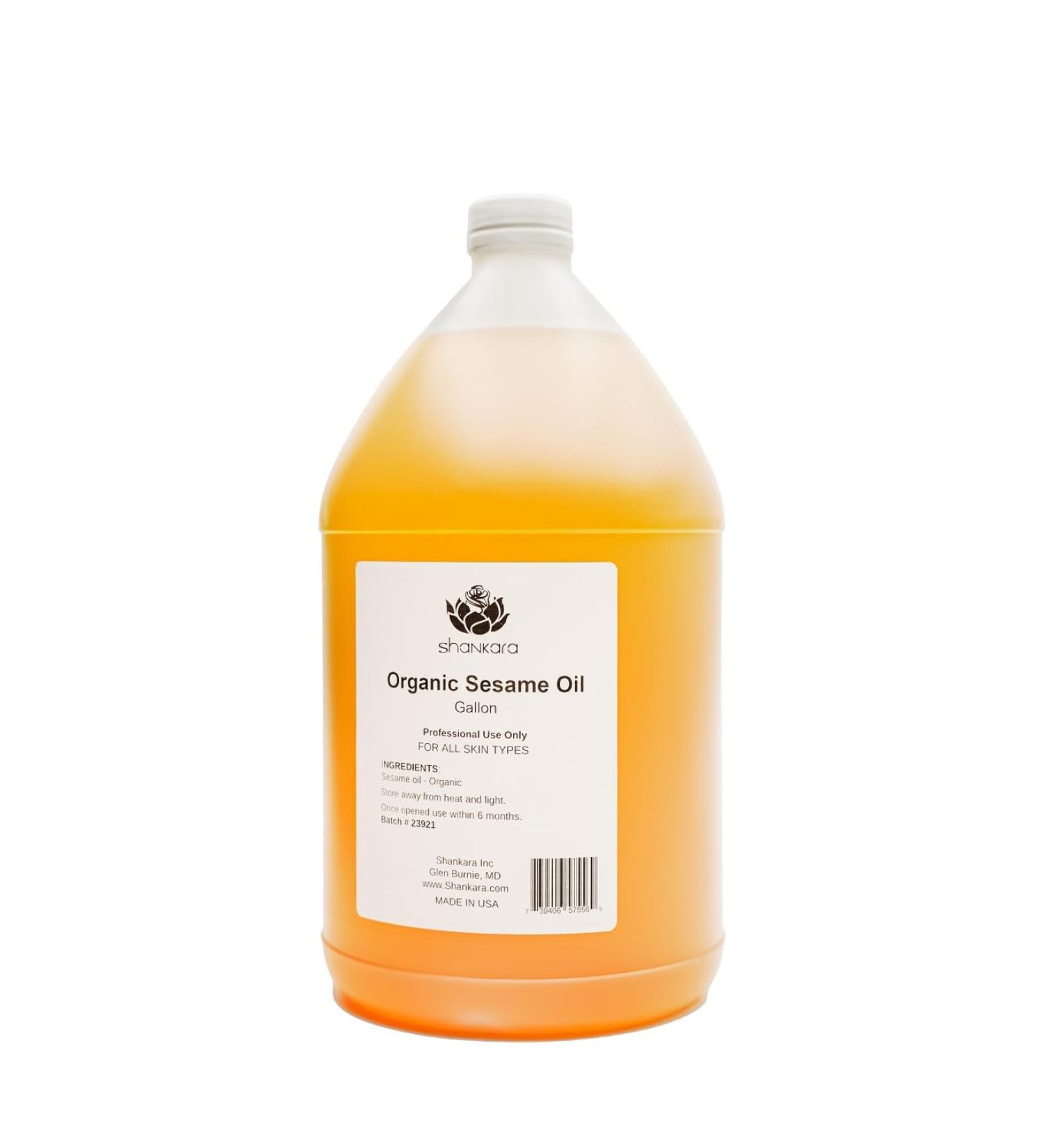 Shankara Naturals Ayurveda Organic Sesame Massage Oil - Pure Sesame Seed Oil for Skin Body and Hair - 128oz (1 Gal)
