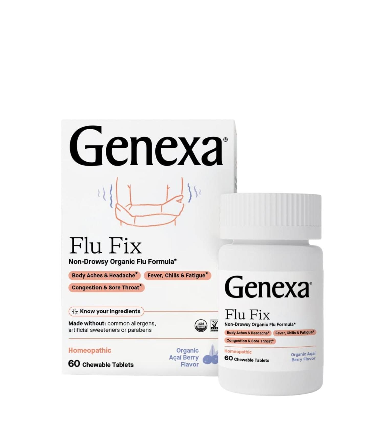 Genexa Flu Fix | Organic Multi-Symptom Flu Remedy for Kids & Adults | Acai Berry Flavor | Non-GMO Homeopathic | 180 Chewable Tablets (Pack of 3 - Buy Online on GoSupps.com