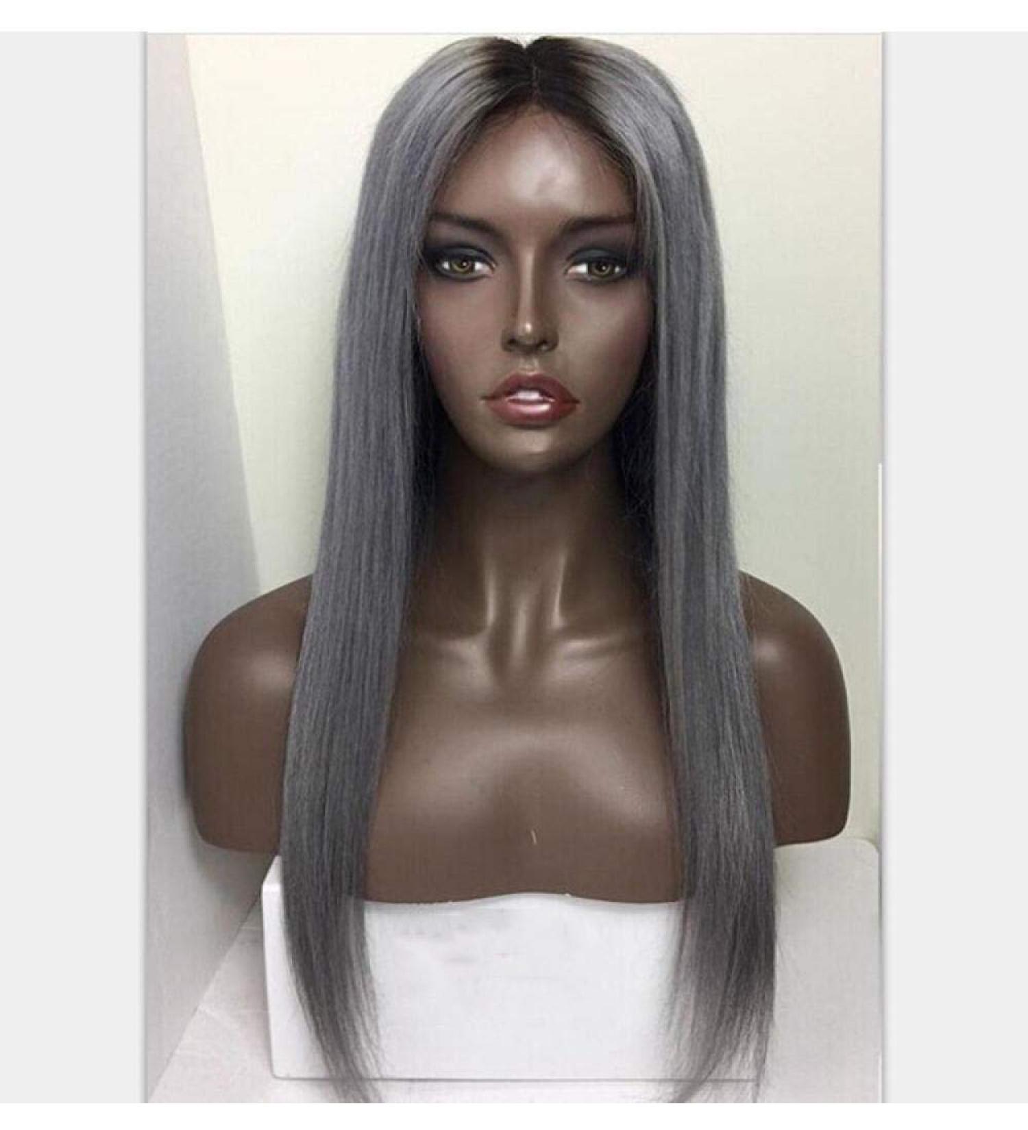 Buy BGHJUE N Medium Gray Long Straight Synthetic Wig | 50% Human Hair Fashion Wigs for Women - International Shipping Available - Buy Online on GoSupps.com