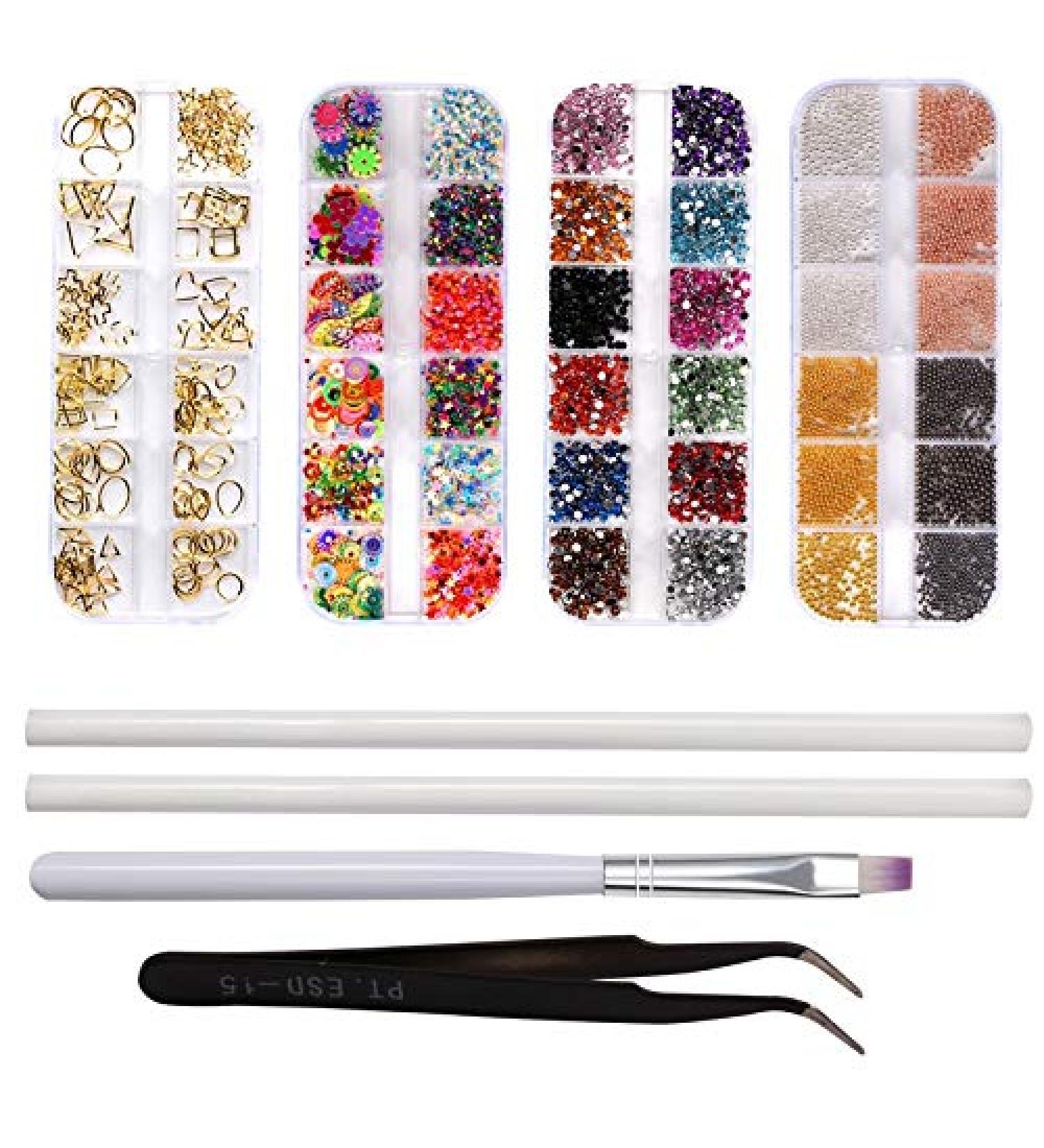 Gsrimgratoe Nail Art Decoration Rhinestone Nail Irregular Beads for Nail Manicure 3D Art Decoration Tip Drill Pen Set with Tweezers 8 Pieces - Buy Online on GoSupps.com
