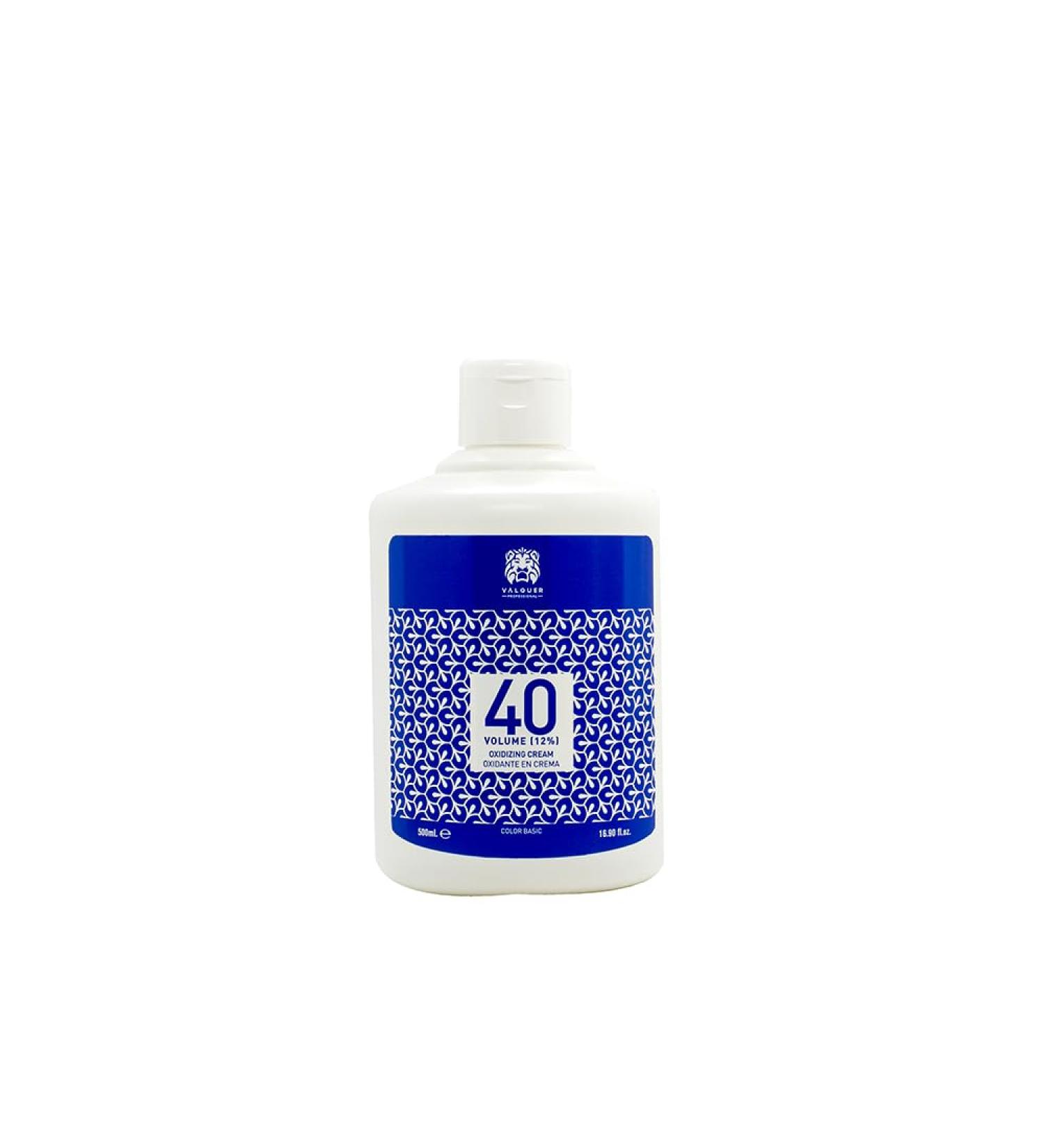 Valquer Profesional Oxygenated Stabilized Cream 40 Volumes (12%). Permanent hair coloring. Use by a professional hairdresser. Vegan formulation - 500 ml
