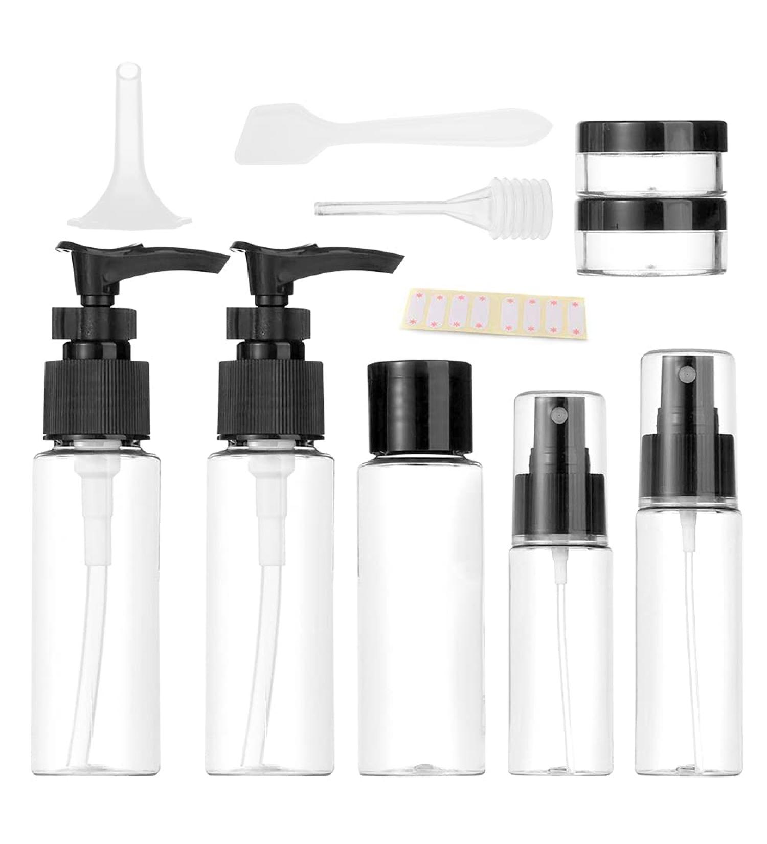 Vitog Travel Bottles Kit - TSA Approved, Leak Proof, Portable Toiletry Containers - Set of 11 Black Plastic PET Cosmetic Containers for Lotion, Shampoo, Cream, Soap - Clear Flight Size - Buy Online on GoSupps.com